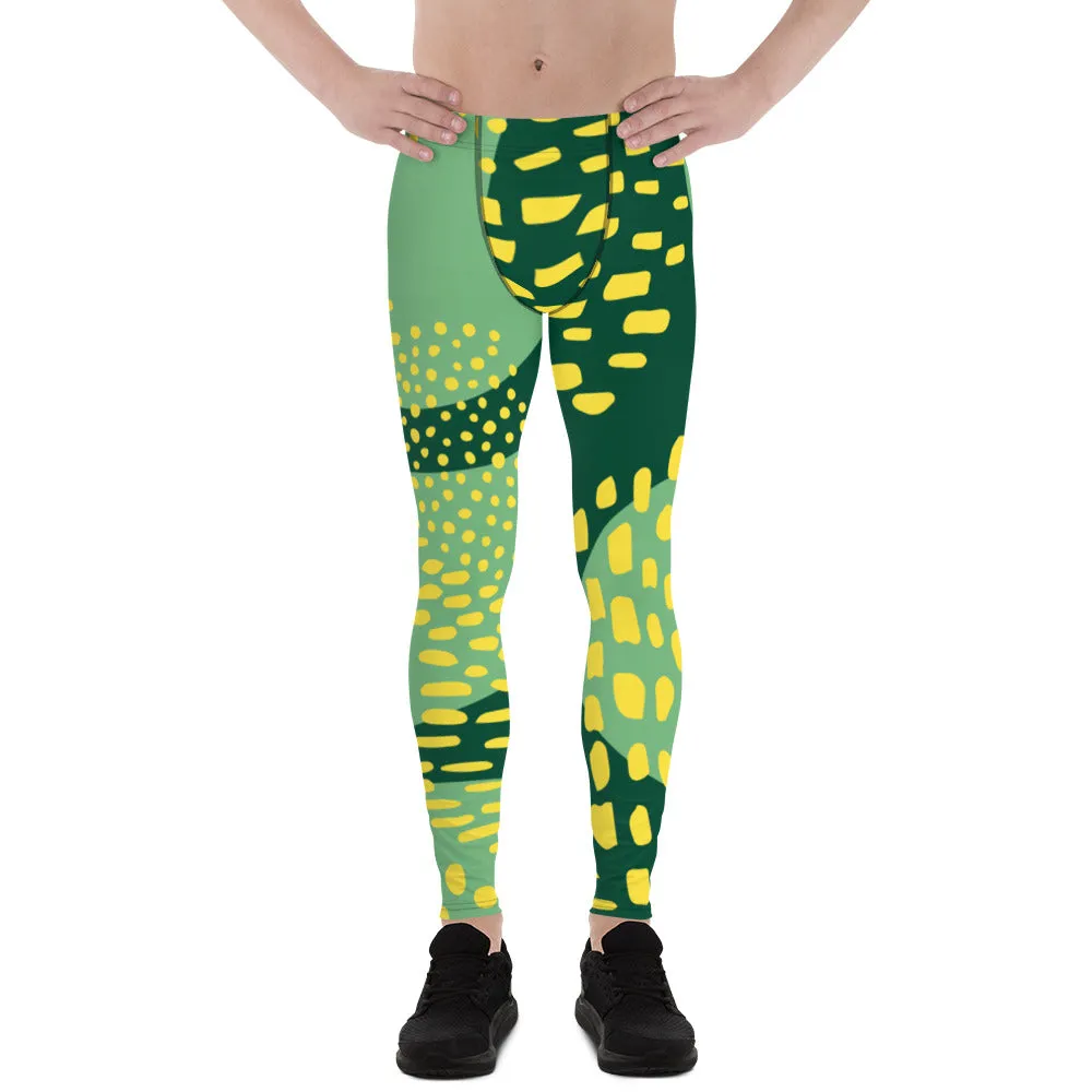 Green Abstract Fun Men's Leggings, Green Yellow Abstract Printed Sexy Meggings - Made in USA/EU/MX