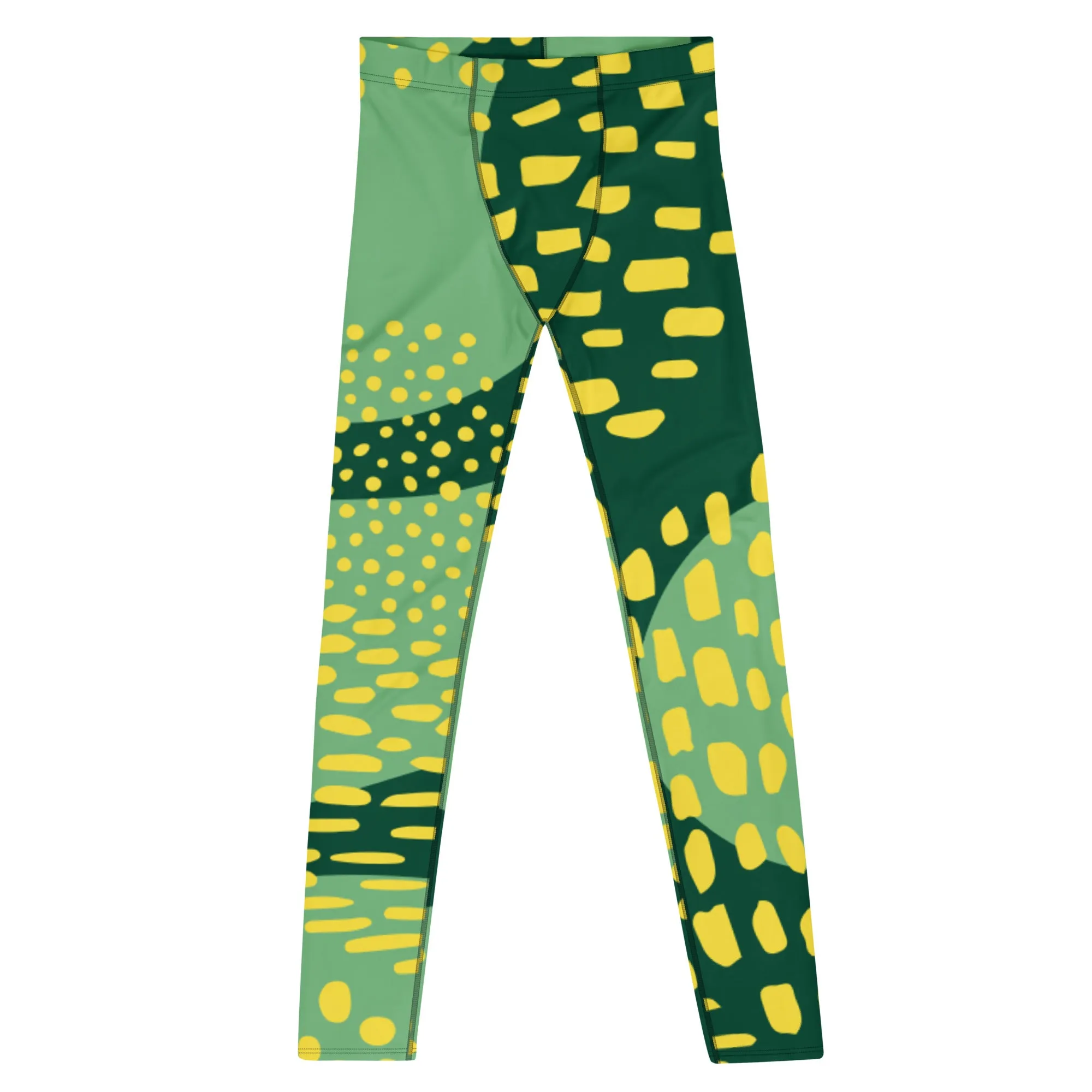 Green Abstract Fun Men's Leggings, Green Yellow Abstract Printed Sexy Meggings - Made in USA/EU/MX