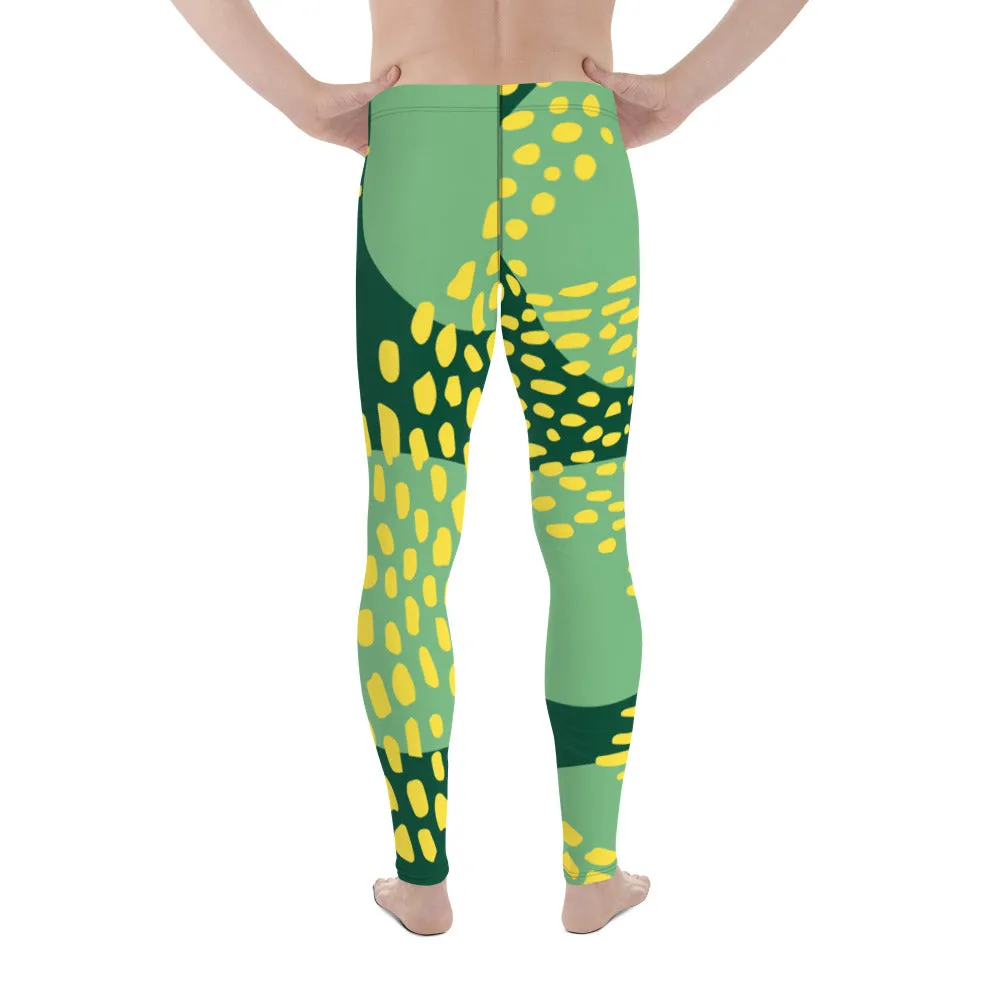 Green Abstract Fun Men's Leggings, Green Yellow Abstract Printed Sexy Meggings - Made in USA/EU/MX