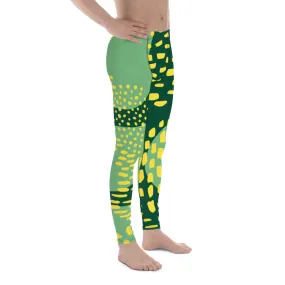 Green Abstract Fun Men's Leggings, Green Yellow Abstract Printed Sexy Meggings - Made in USA/EU/MX