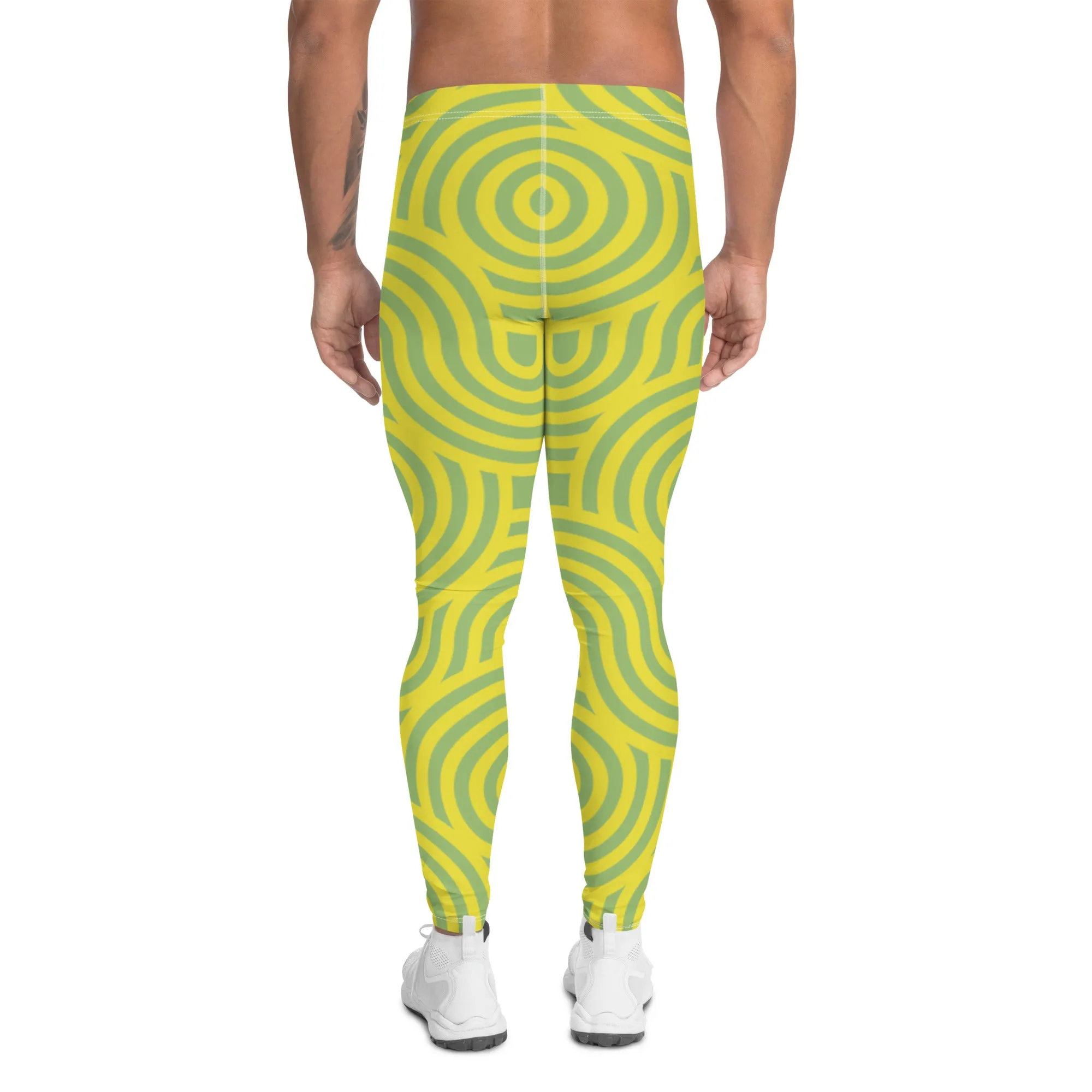 Green Blue Swirl Men's Leggings, Swirl Colorful Festive Rave Men's Party Tights-Made in USA/EU/MX