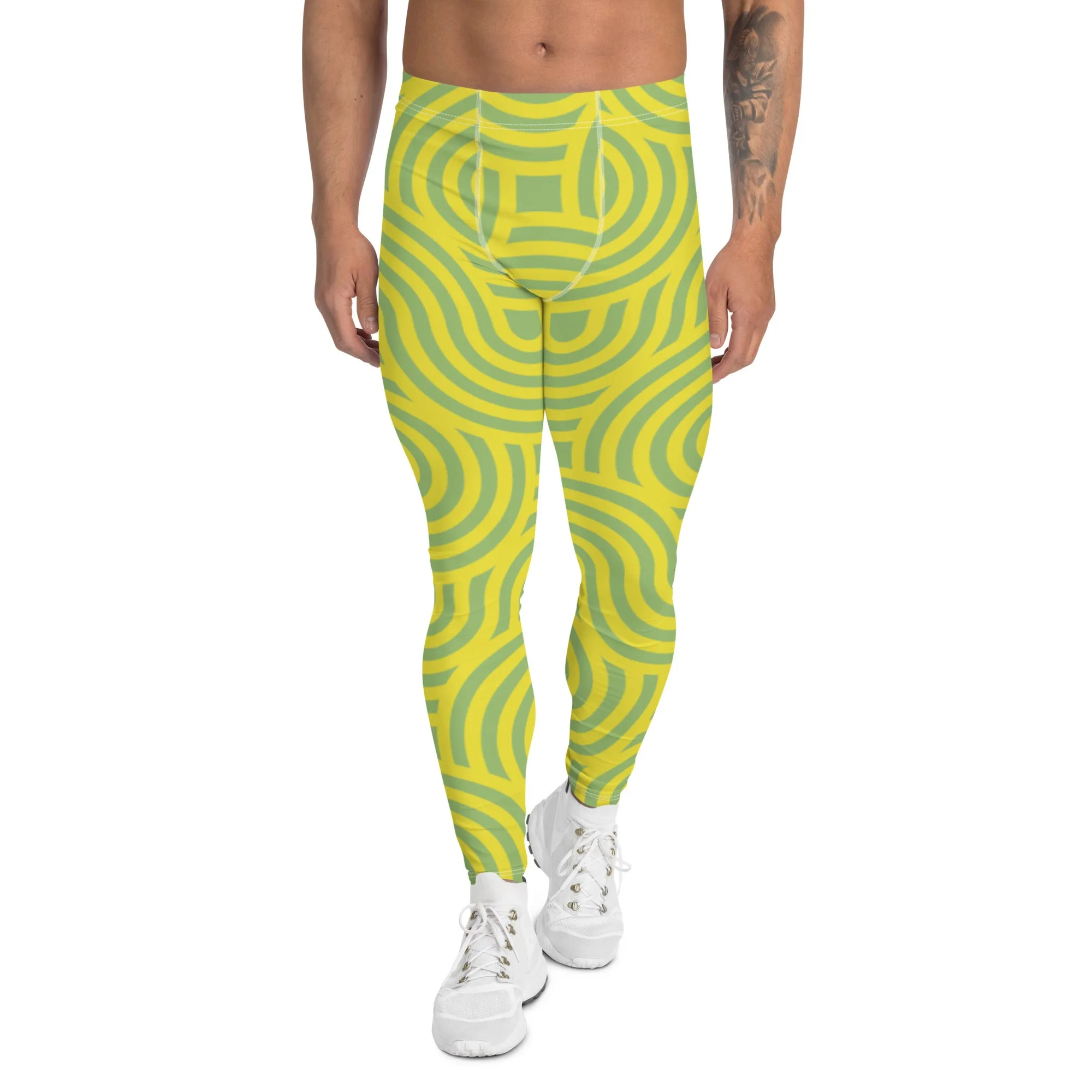 Green Blue Swirl Men's Leggings, Swirl Colorful Festive Rave Men's Party Tights-Made in USA/EU/MX