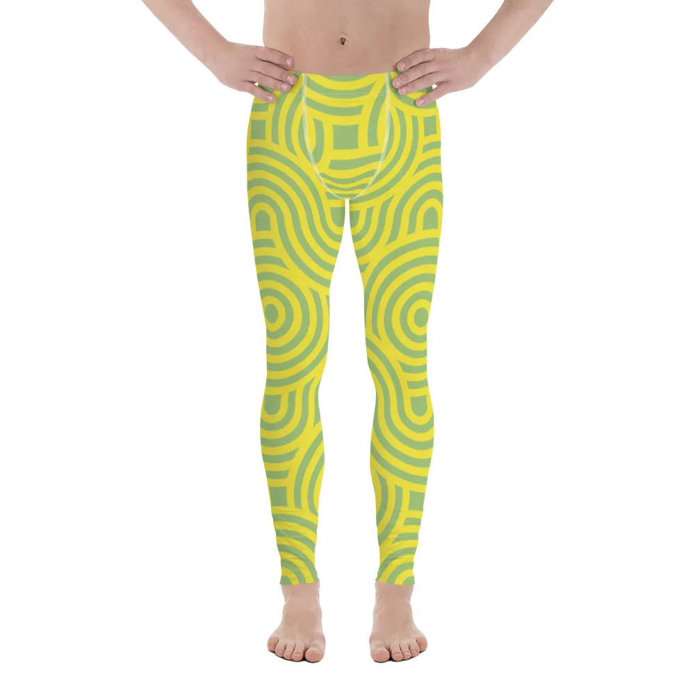 Green Blue Swirl Men's Leggings, Swirl Colorful Festive Rave Men's Party Tights-Made in USA/EU/MX