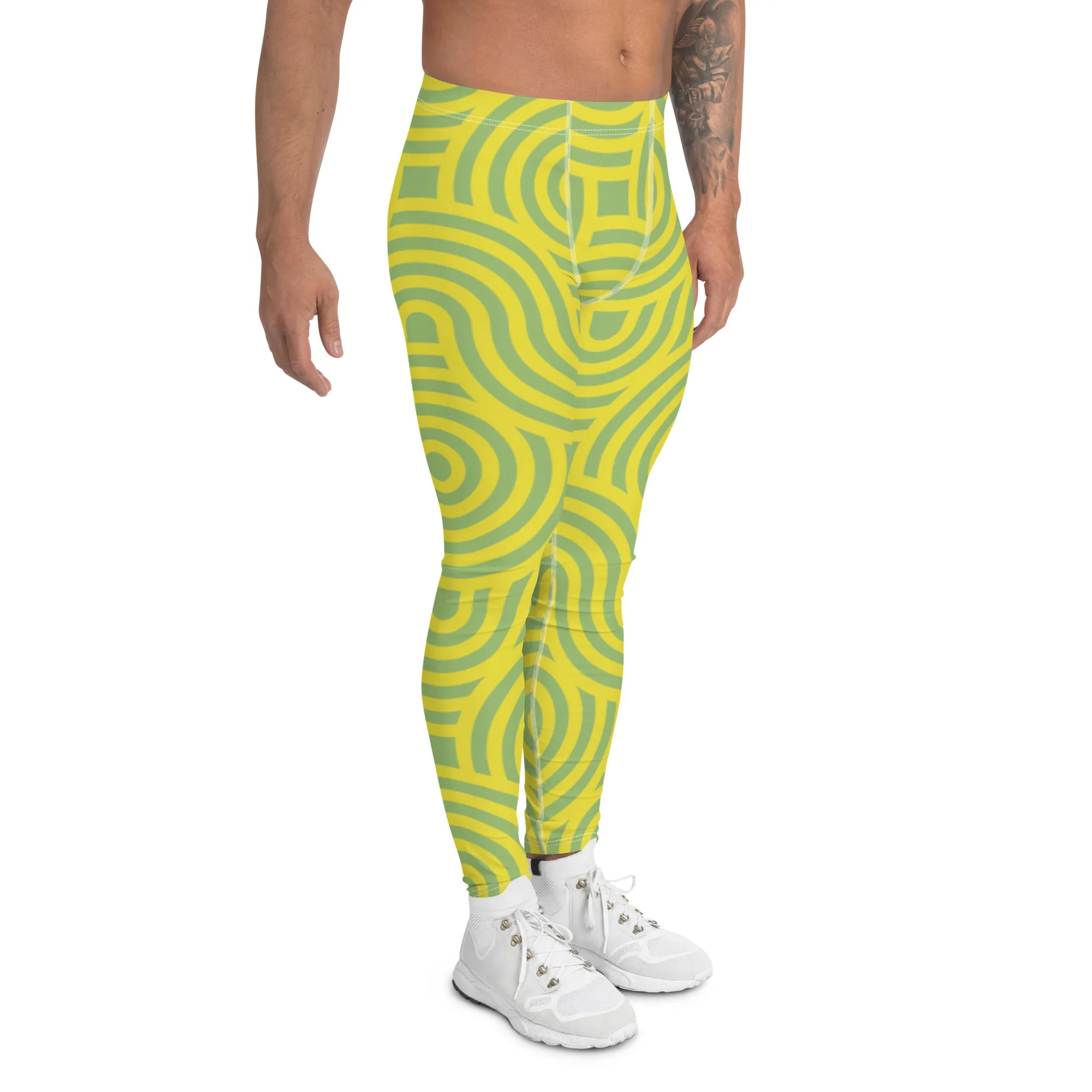 Green Blue Swirl Men's Leggings, Swirl Colorful Festive Rave Men's Party Tights-Made in USA/EU/MX