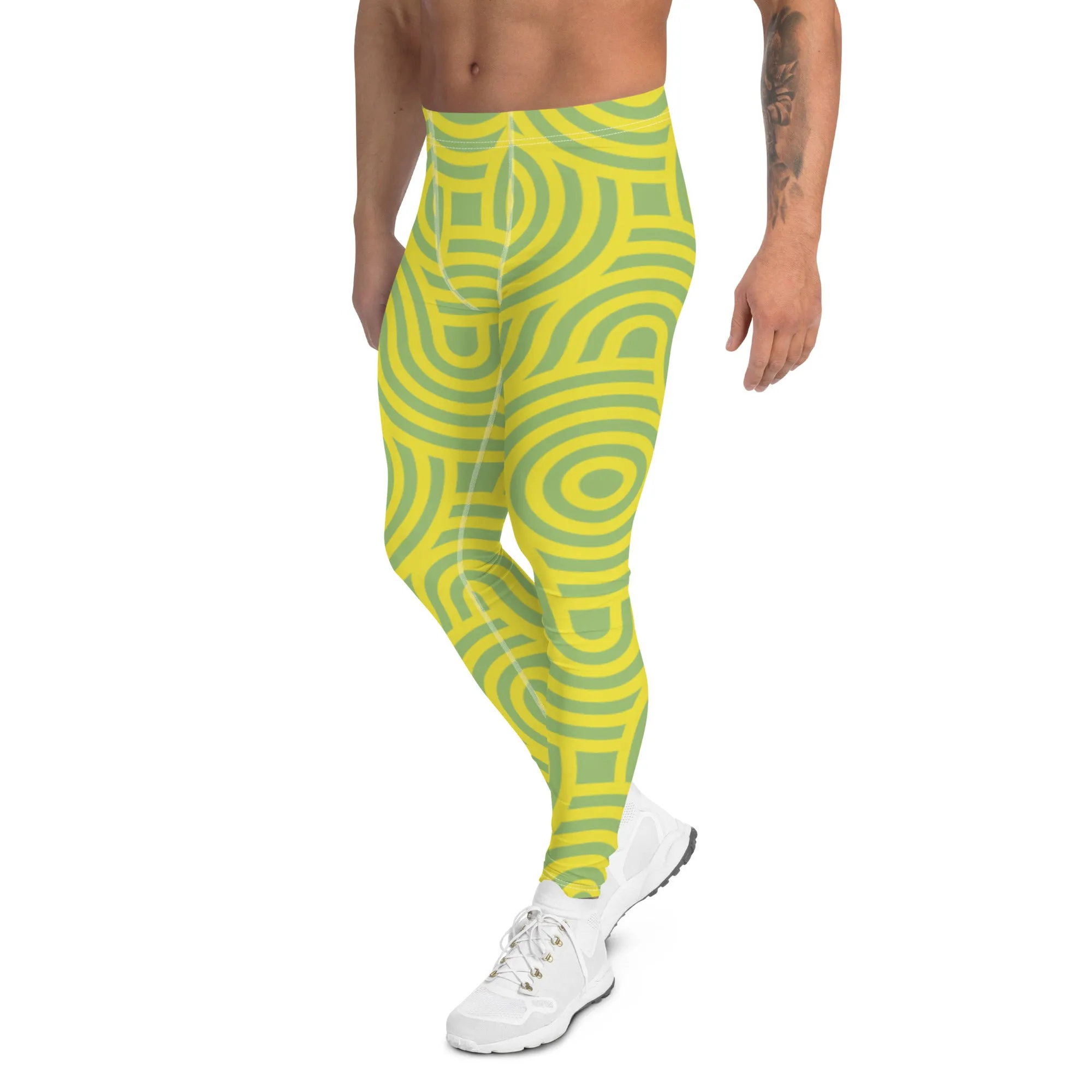 Green Blue Swirl Men's Leggings, Swirl Colorful Festive Rave Men's Party Tights-Made in USA/EU/MX