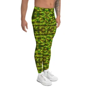 Green Camo Army Men's Leggings, Army Military Print Designer Meggings Tights-Made in USA/EU