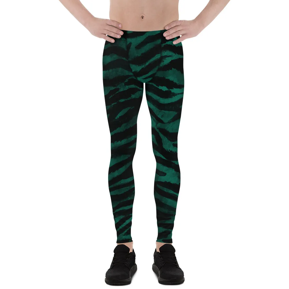 Green Tiger Stripe Men's Leggings, Tiger Animal Print Sexy Meggings Tights-Made in USA/EU