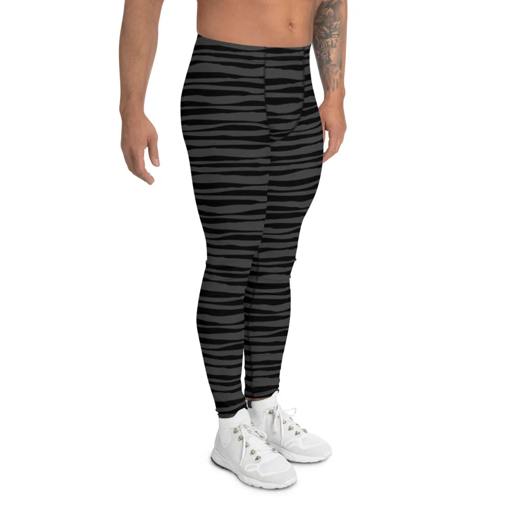 Grey Stripes Men's Leggings, Striped Modern Meggings Compression Tights-Made in USA/EU