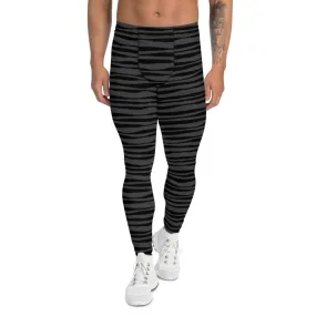 Grey Stripes Men's Leggings, Striped Modern Meggings Compression Tights-Made in USA/EU