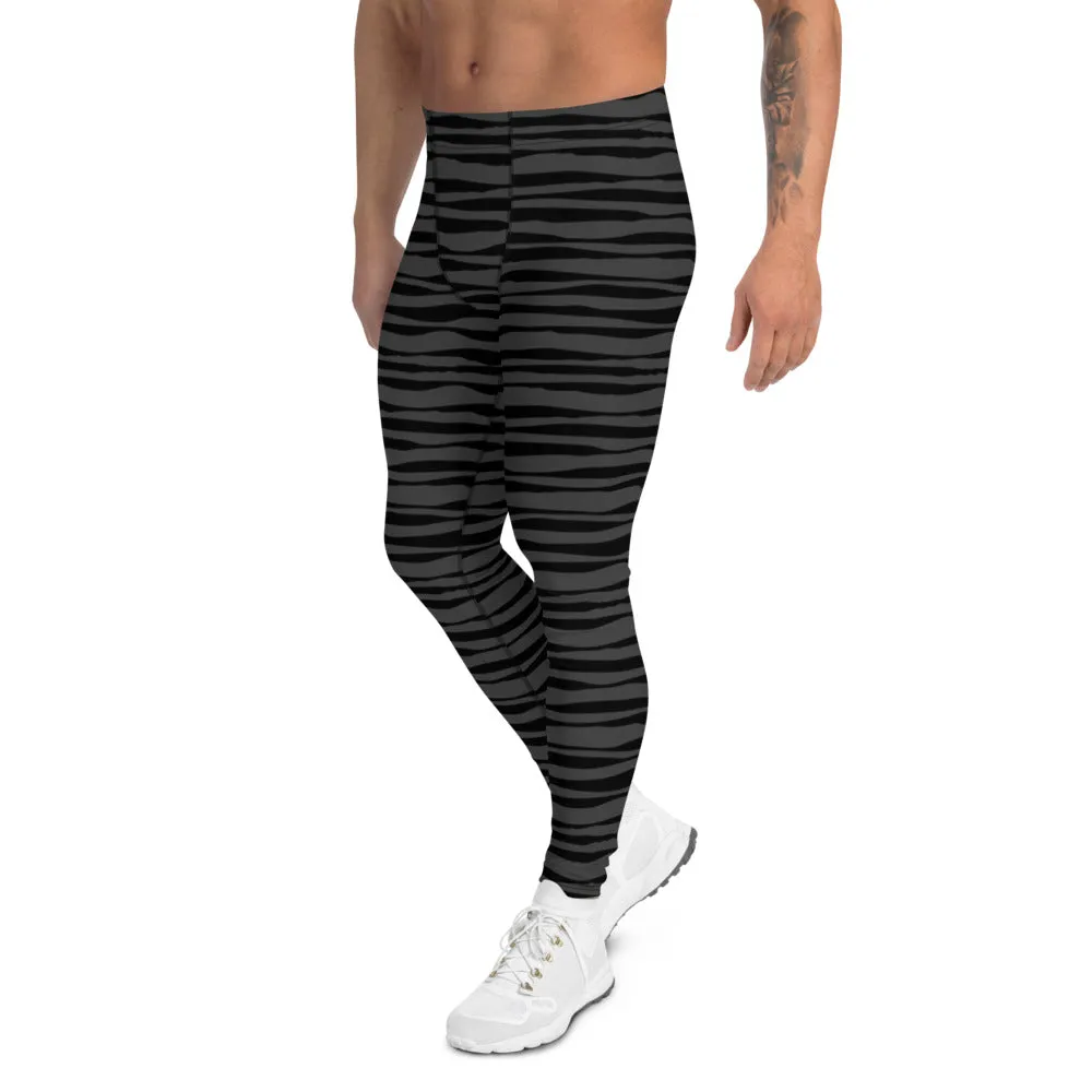 Grey Stripes Men's Leggings, Striped Modern Meggings Compression Tights-Made in USA/EU