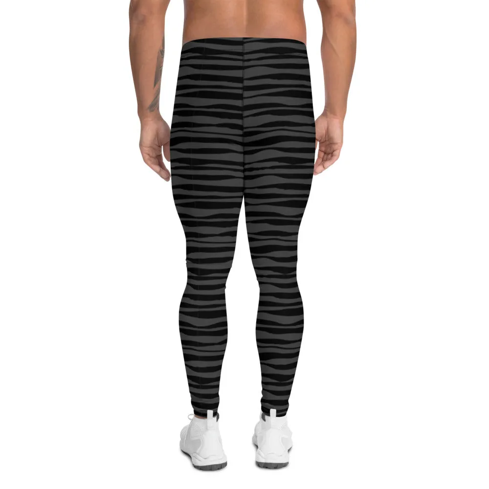 Grey Stripes Men's Leggings, Striped Modern Meggings Compression Tights-Made in USA/EU