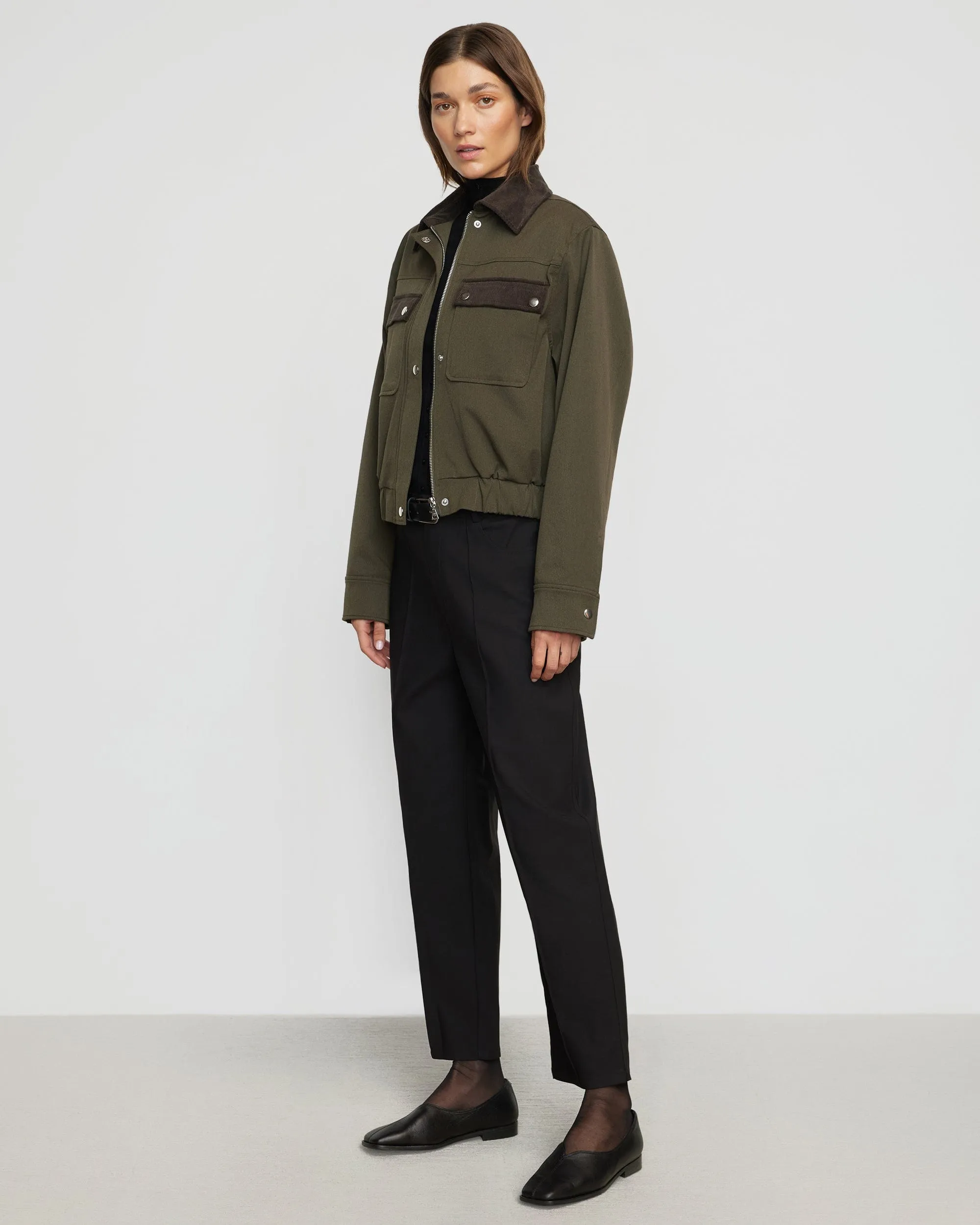 Haddon Contrast-Collar Corduroy Bomber Jacket