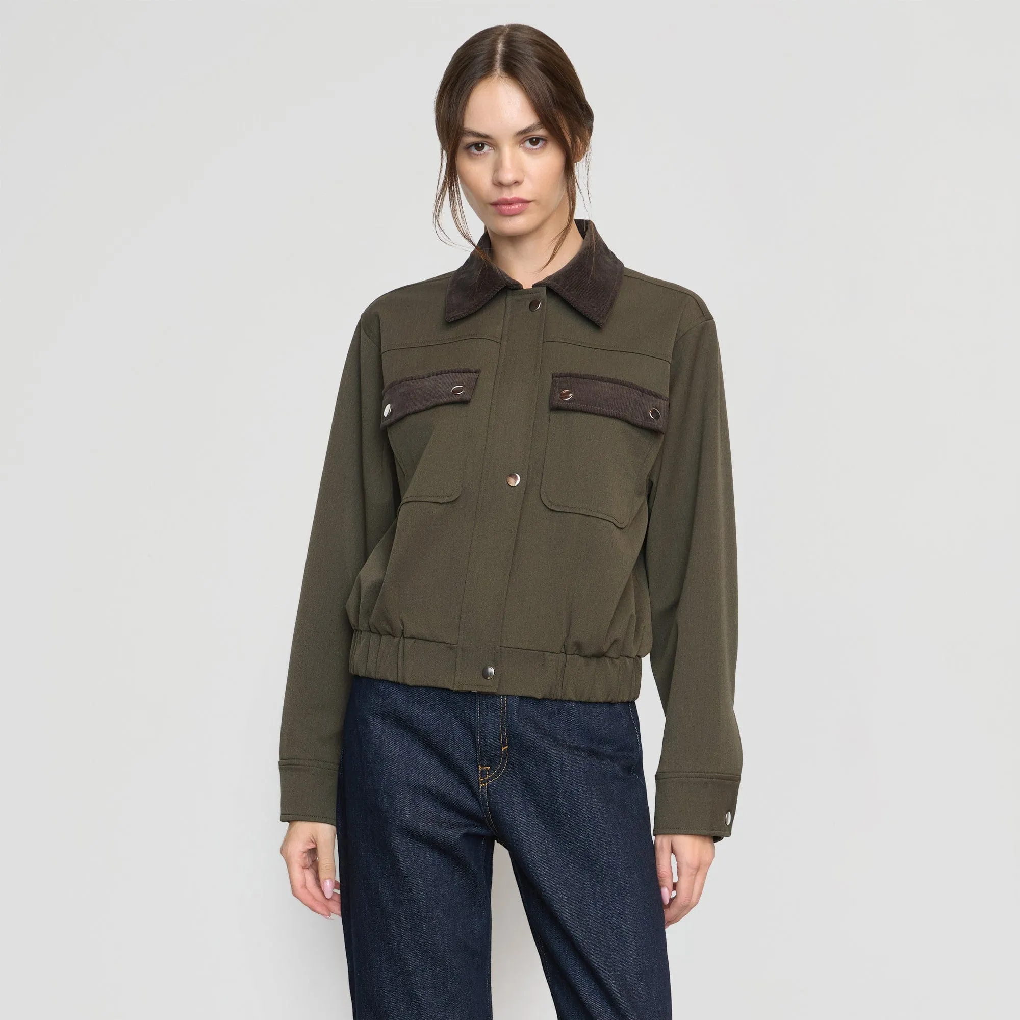 Haddon Contrast-Collar Corduroy Bomber Jacket