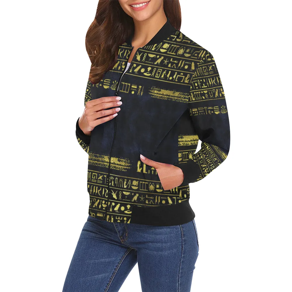 HIEROGLYPH DELUXE All Over Print Bomber Jacket for Women