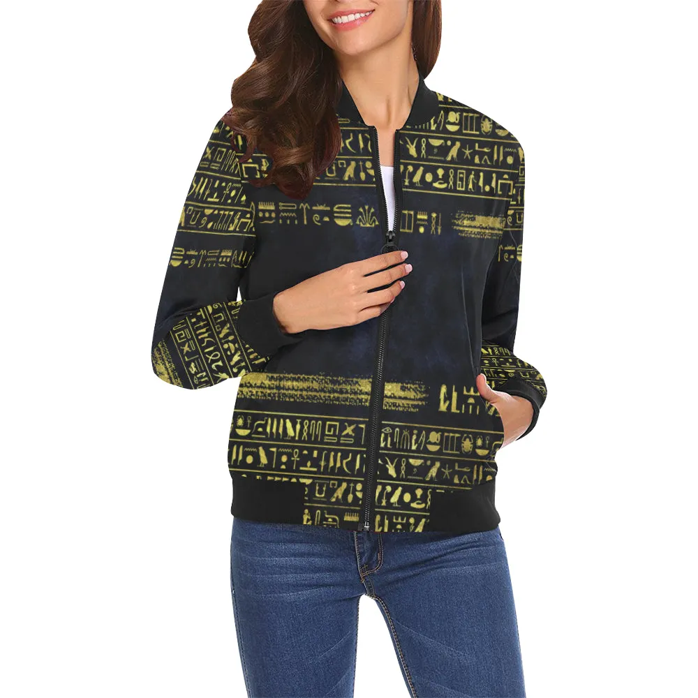 HIEROGLYPH DELUXE All Over Print Bomber Jacket for Women