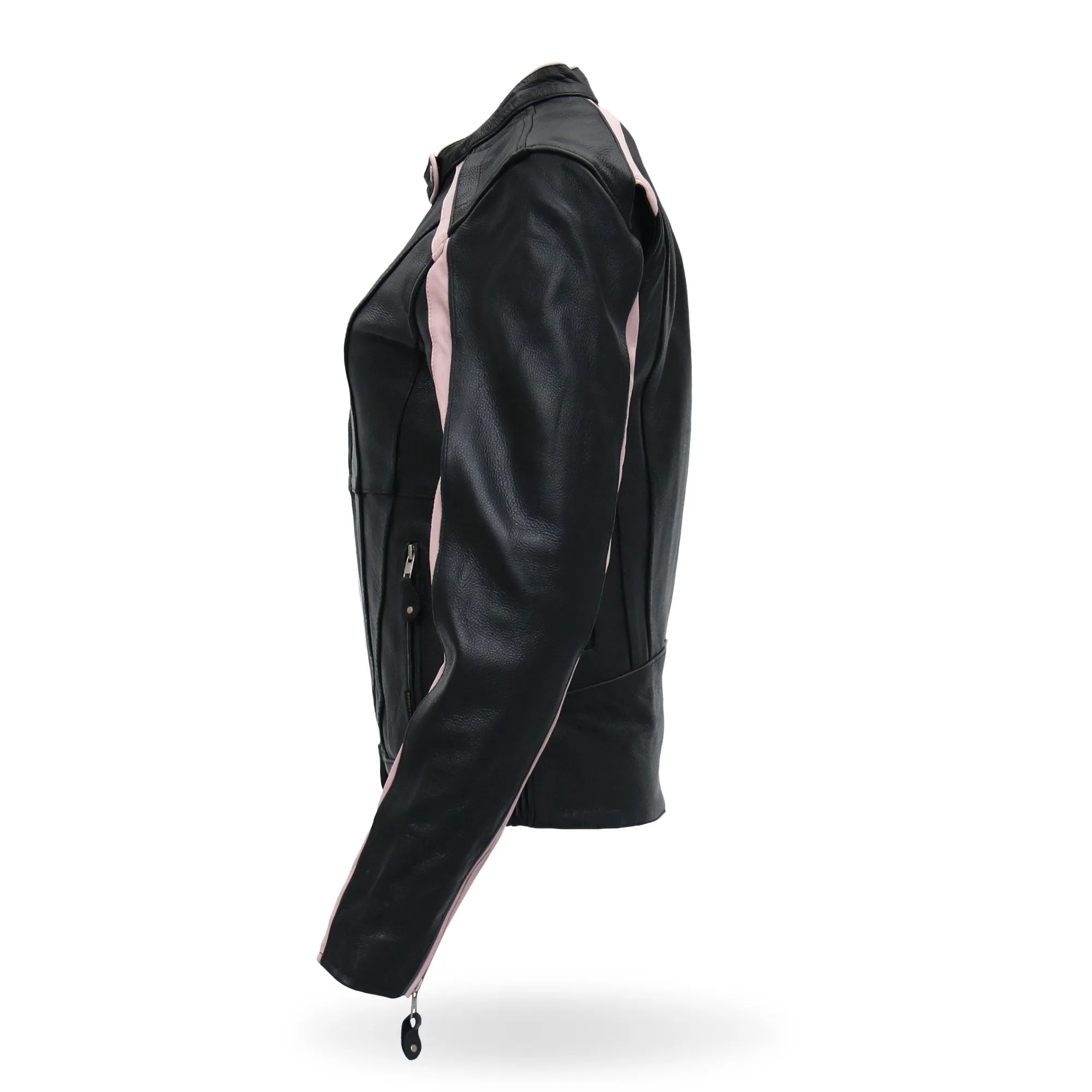 Hot Leathers JKL1022 Pink Striped Motorcycle Leather Biker Jacket with Reflective Piping