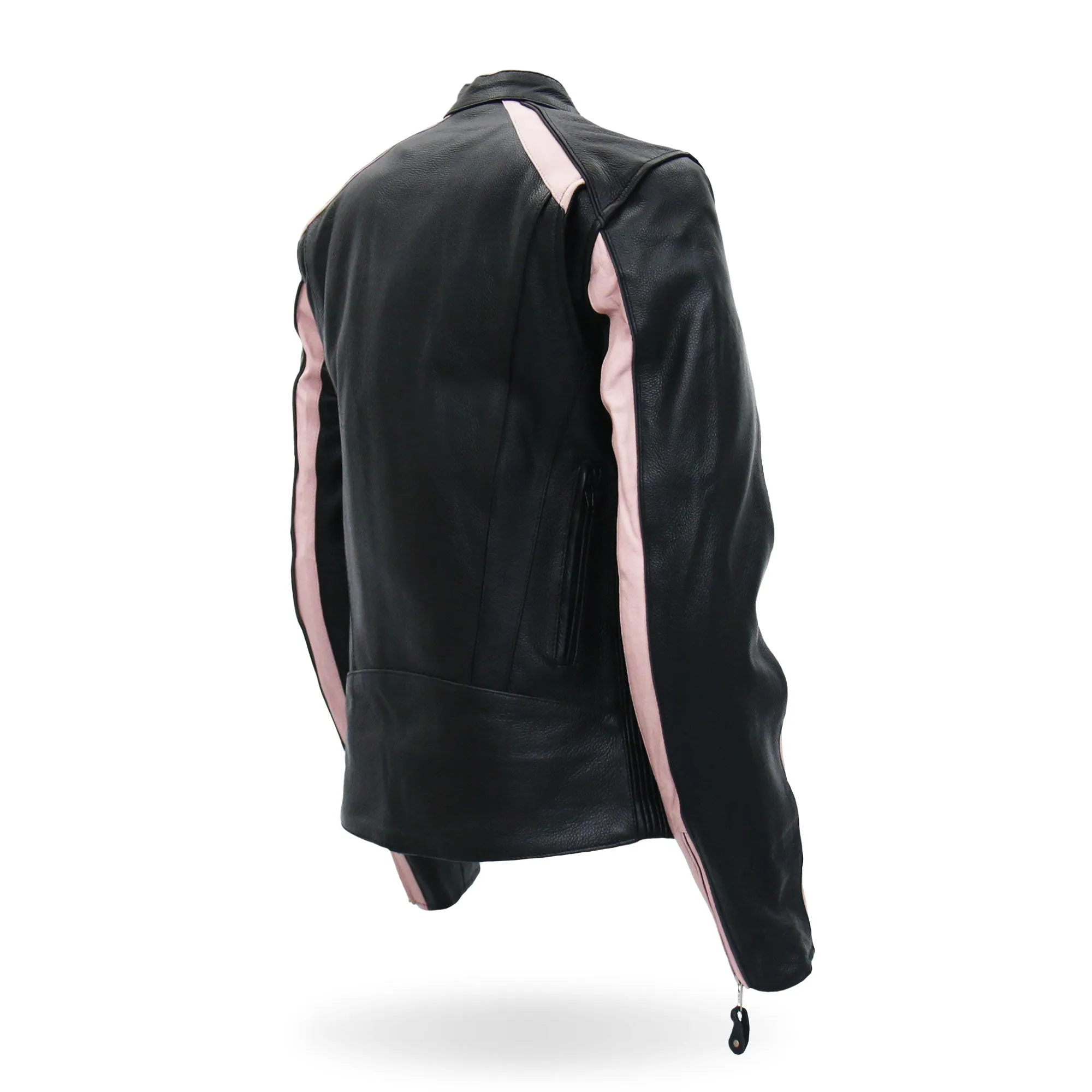 Hot Leathers JKL1022 Pink Striped Motorcycle Leather Biker Jacket with Reflective Piping