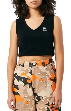 Huf x X-Girl Dub V-Neck Terry Crop Tank - Black