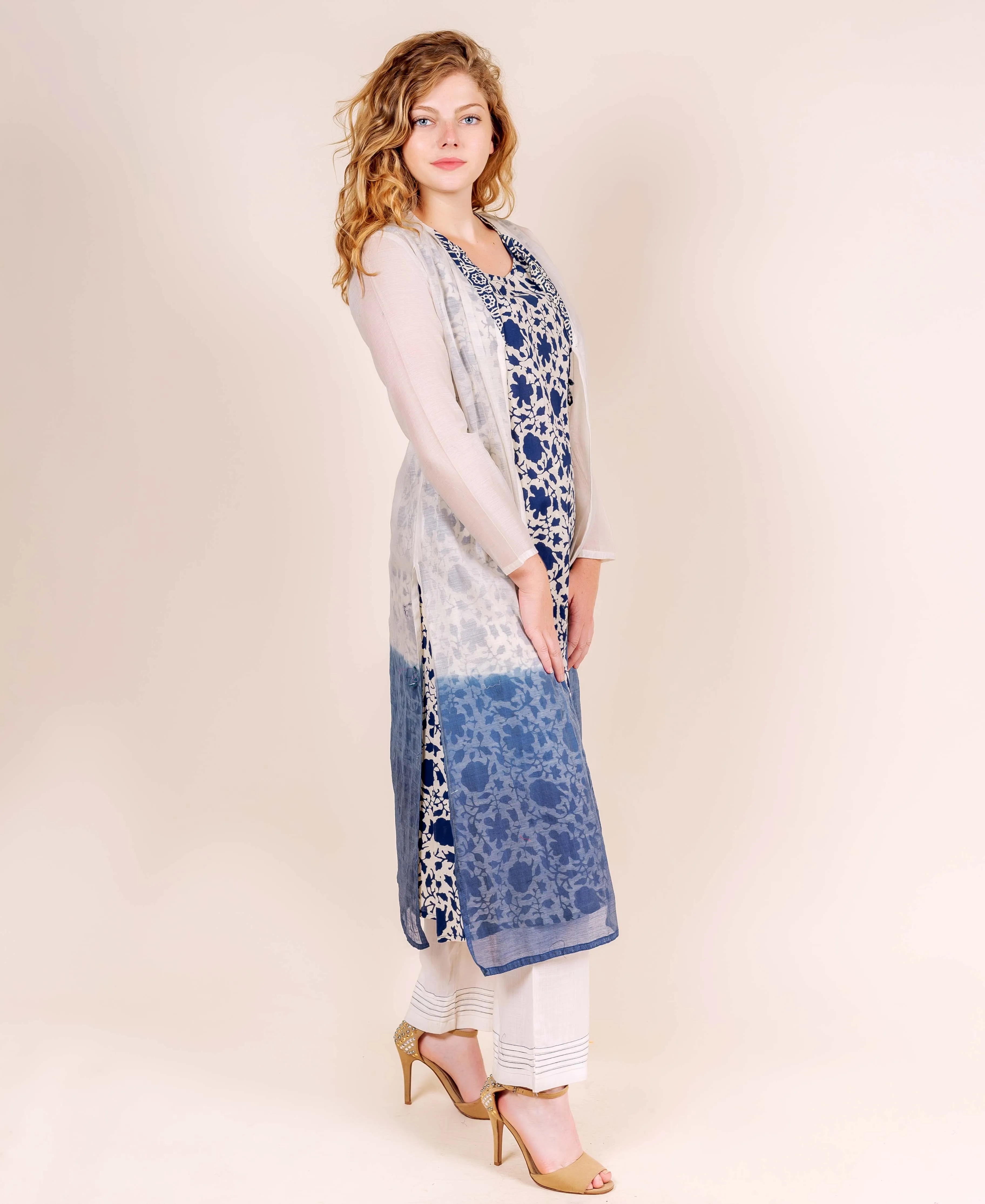 Indo Western Ombre Chanderi Jacket Sleeveless Kurta