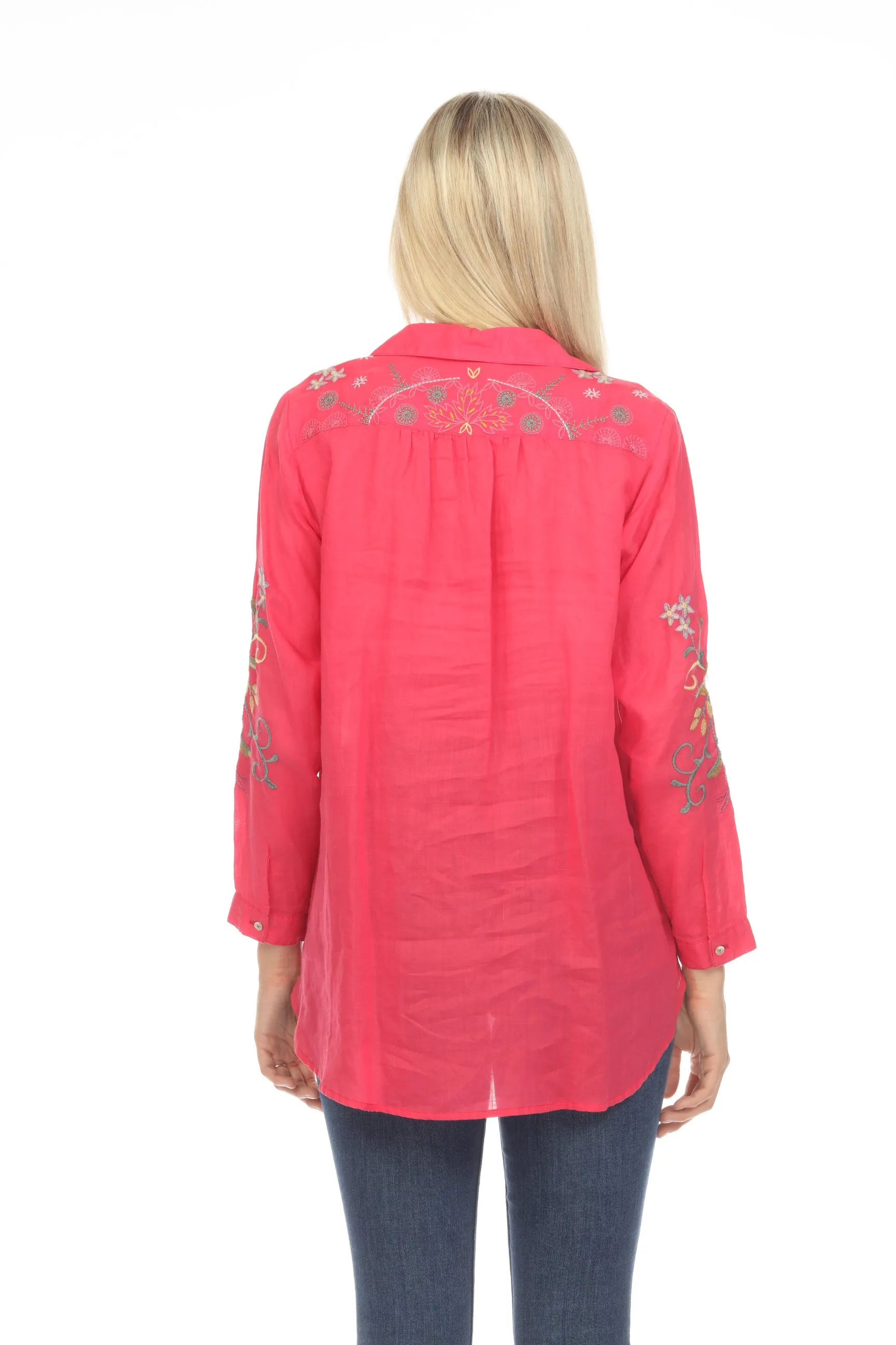 Johnny Was Workshop Ashlee Henley Popover Embroidered Tunic Top Boho Chic W26323