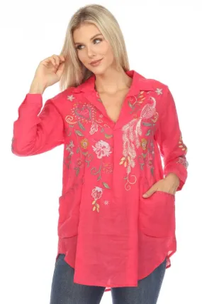 Johnny Was Workshop Ashlee Henley Popover Embroidered Tunic Top Boho Chic W26323