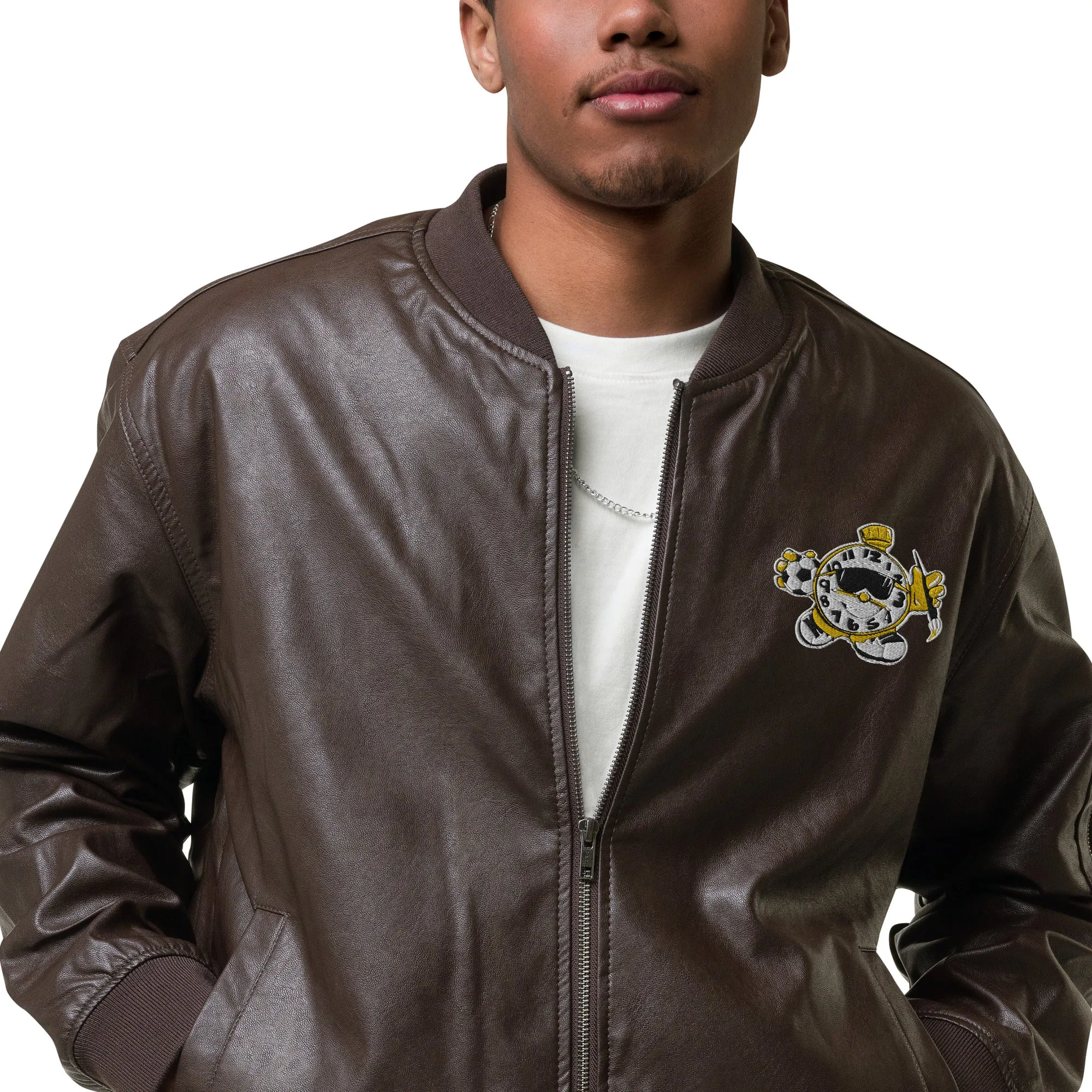 Kids After Hours Embroidered Leather Look Bomber Jacket