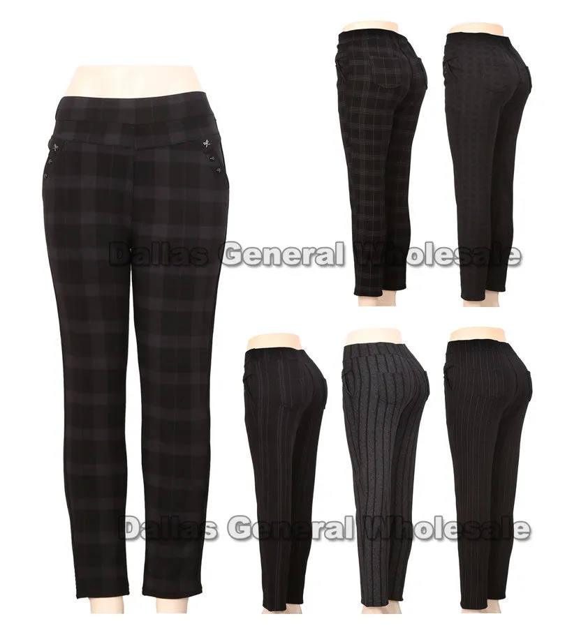 Ladies Fur Lining Plaid Trouser Pants Wholesale