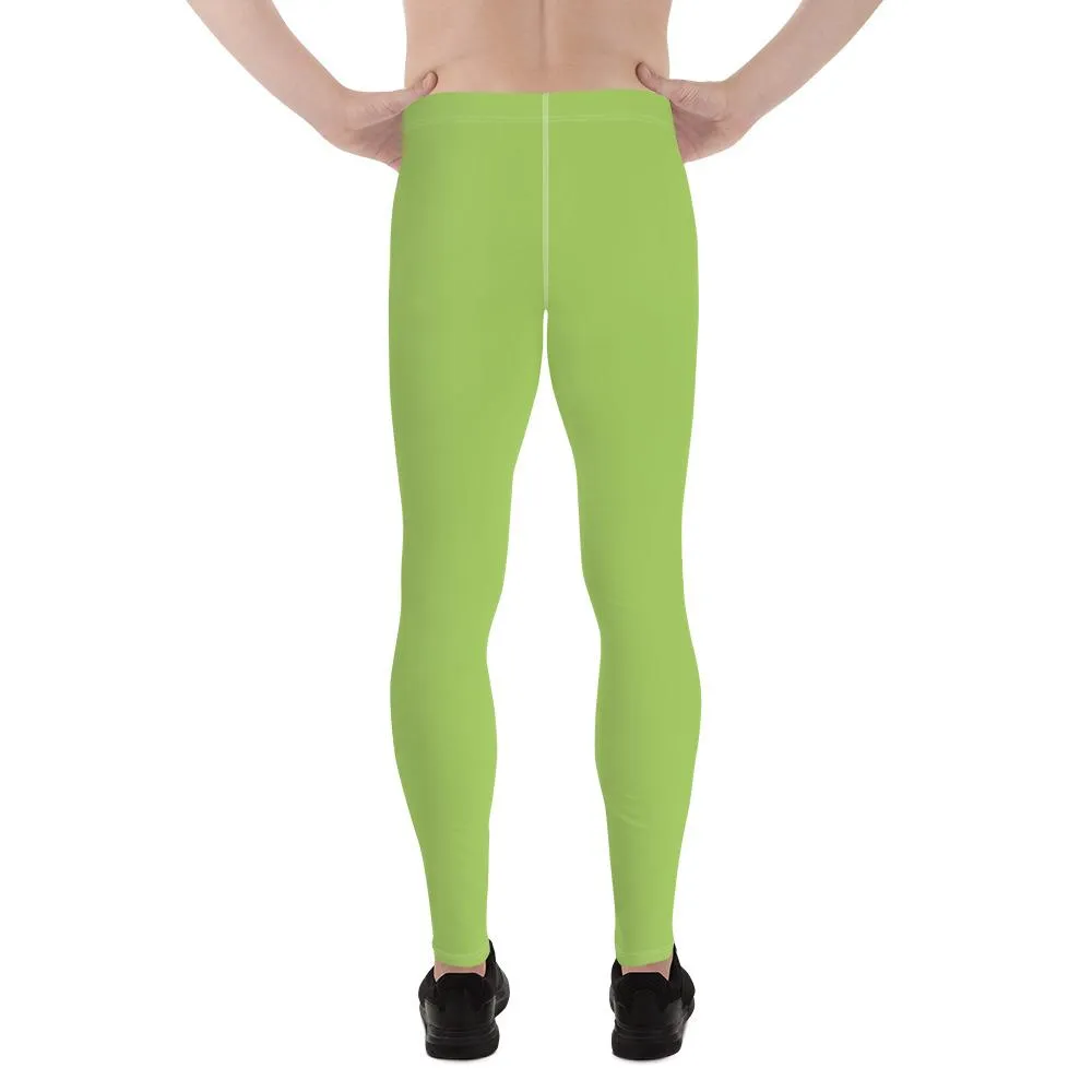 Light Green Solid Color Meggings, Green Compression Men Tights Men's Best Premium Leggings