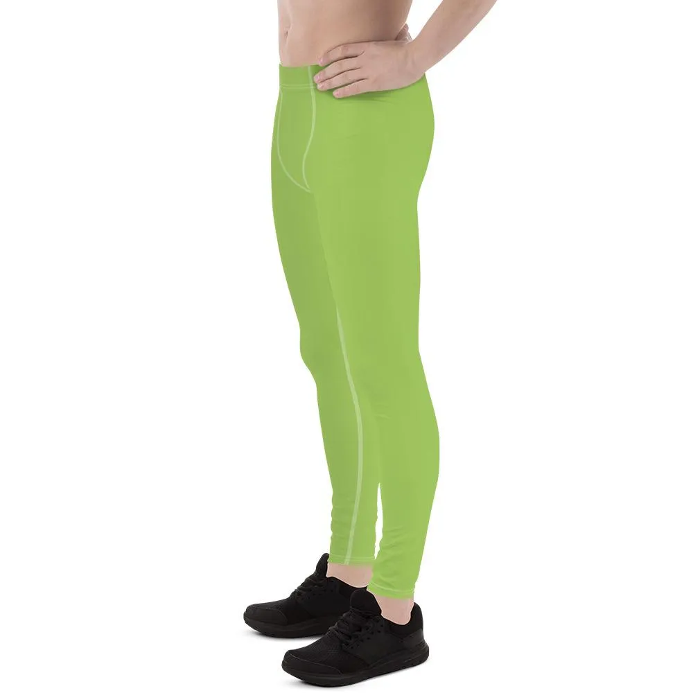 Light Green Solid Color Meggings, Green Compression Men Tights Men's Best Premium Leggings