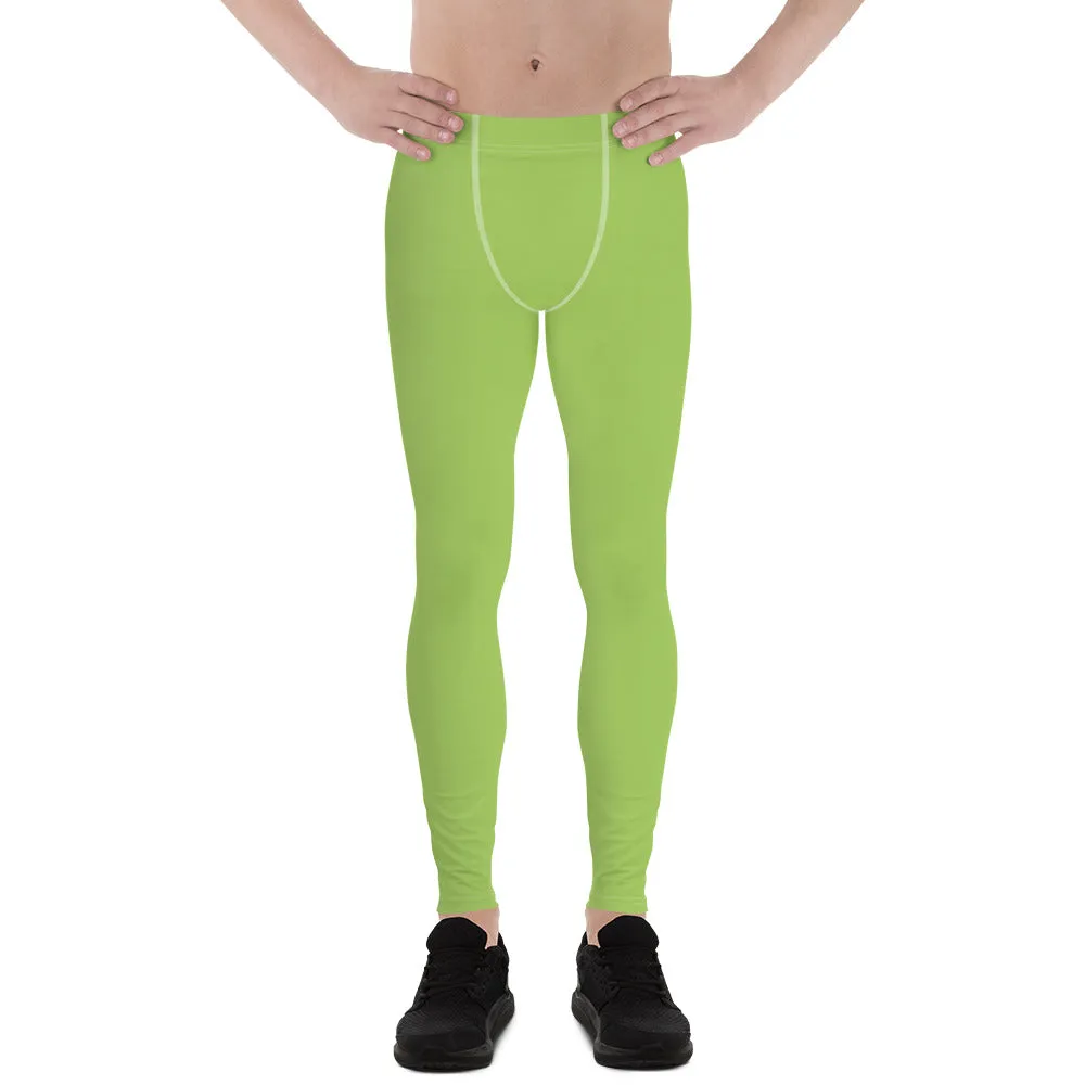 Light Green Solid Color Meggings, Green Compression Men Tights Men's Best Premium Leggings