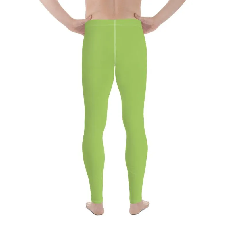 Light Green Solid Color Meggings, Green Compression Men Tights Men's Best Premium Leggings