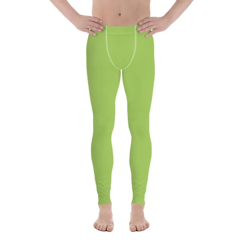 Light Green Solid Color Meggings, Green Compression Men Tights Men's Best Premium Leggings