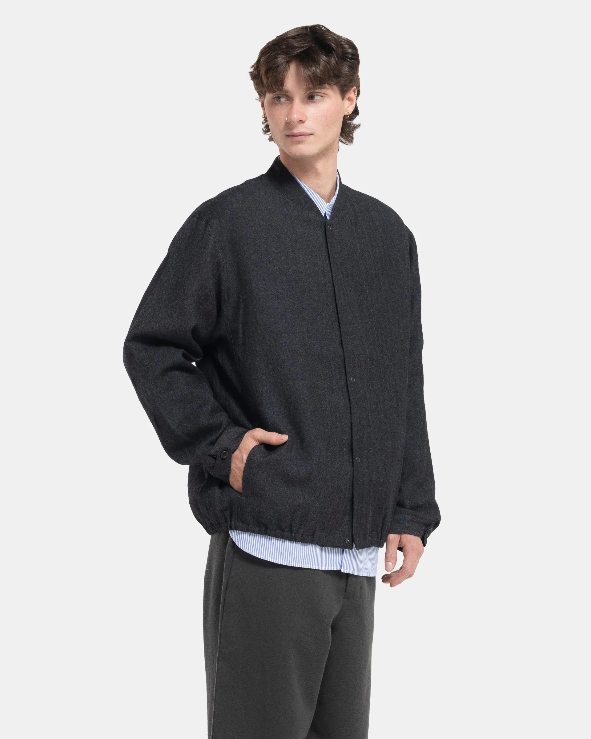 Linen and Wool Mix Blouson in Charcoal