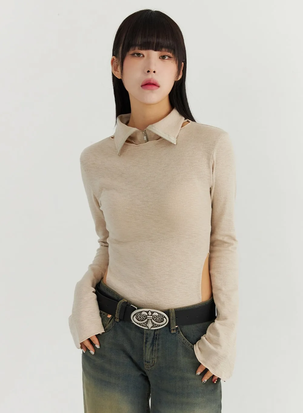 Long Sleeve Top with High Neck Collar CO319