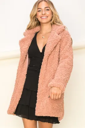 Mauve Teddy Fur Blazer Coat