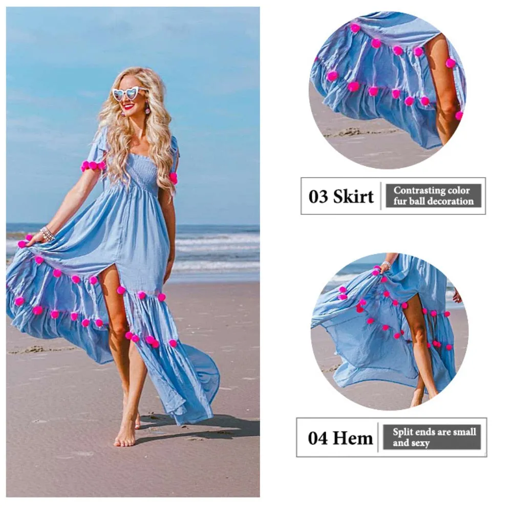 Maxi Dress Women Summer 2021 Beach Ladies Clothing Casual Bohemia Vacation A-line Long  Dresses Strapless Spaghetti Strap Dress