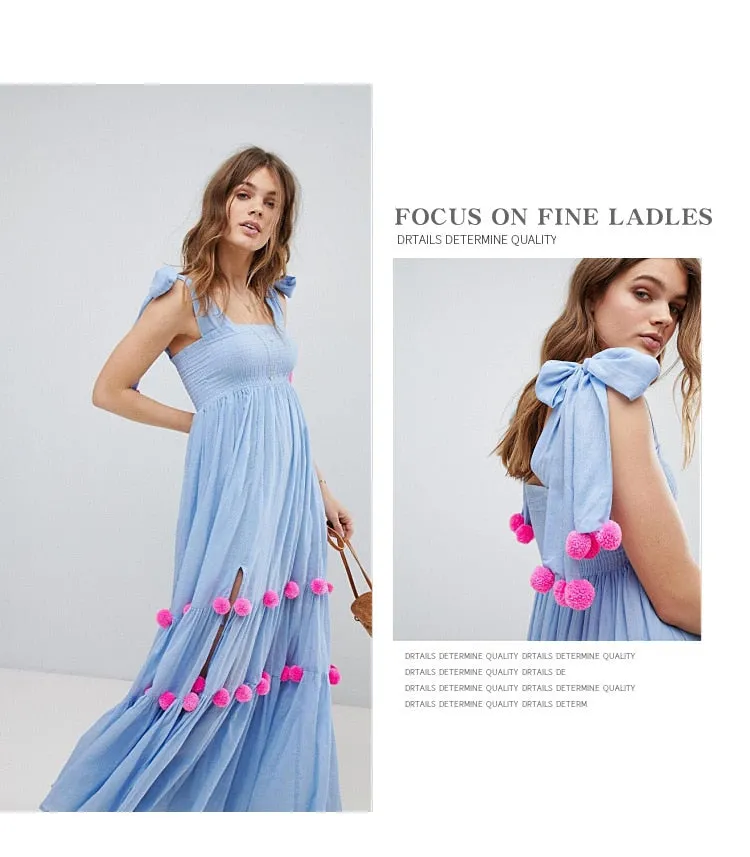 Maxi Dress Women Summer 2021 Beach Ladies Clothing Casual Bohemia Vacation A-line Long  Dresses Strapless Spaghetti Strap Dress