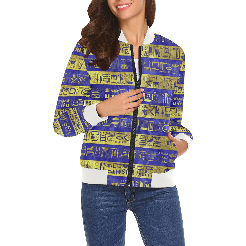 MDU NTR GOLDEN BLUE All Over Print Bomber Jacket for Women