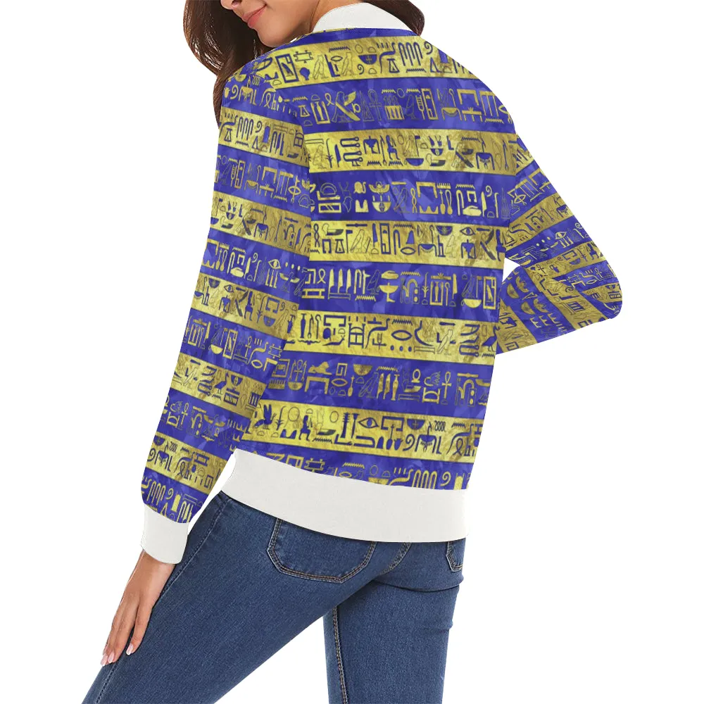 MDU NTR GOLDEN BLUE All Over Print Bomber Jacket for Women