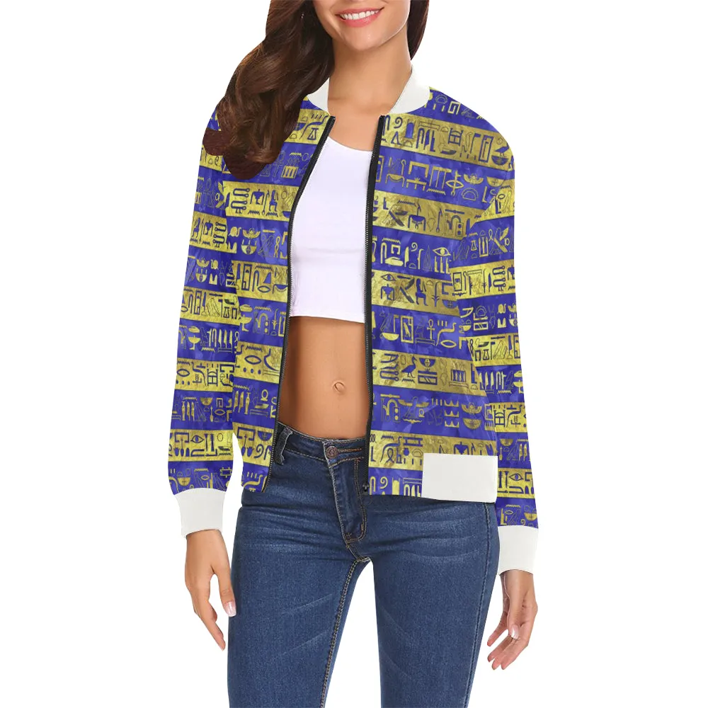 MDU NTR GOLDEN BLUE All Over Print Bomber Jacket for Women