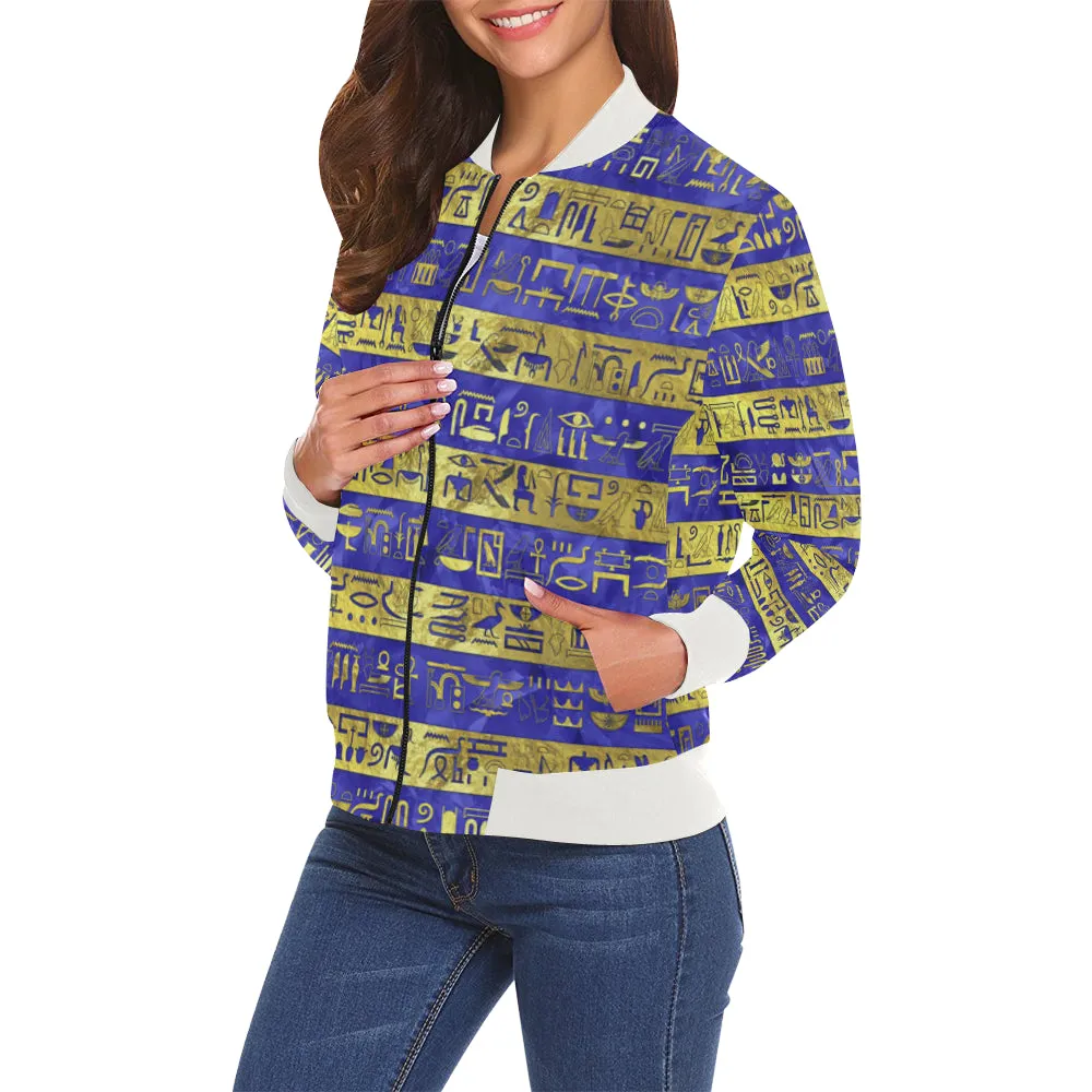 MDU NTR GOLDEN BLUE All Over Print Bomber Jacket for Women