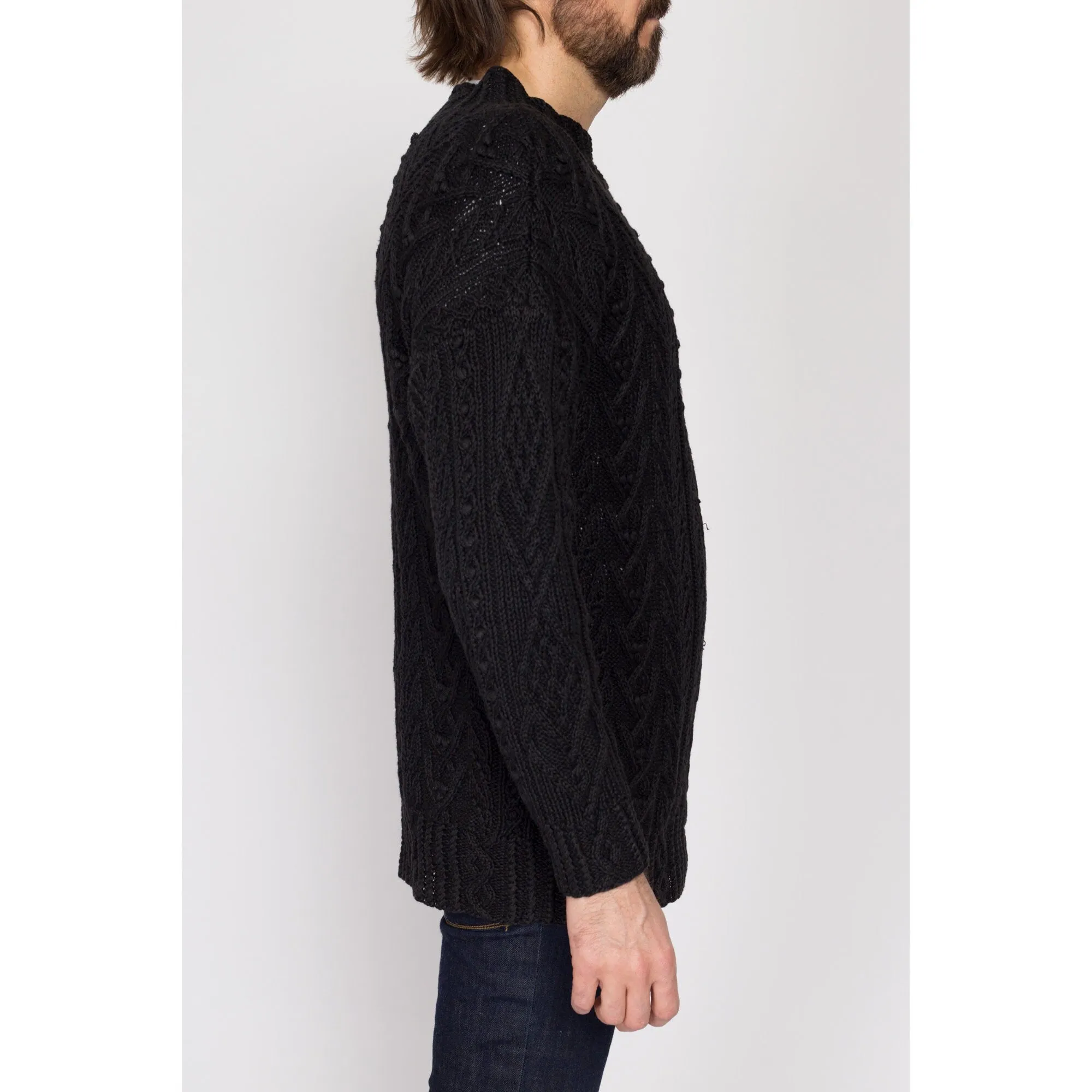 Med-Lrg 90s Express Black Cable Knit Funnel Neck Sweater