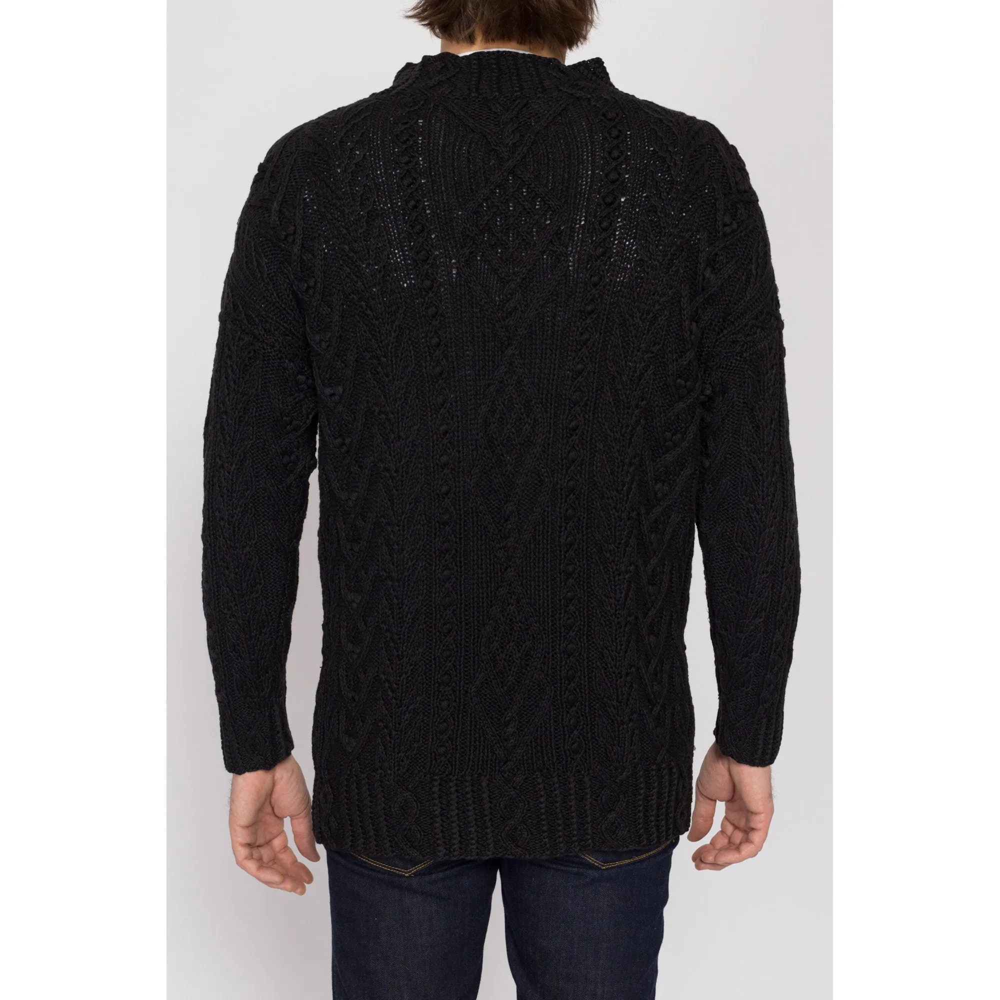 Med-Lrg 90s Express Black Cable Knit Funnel Neck Sweater