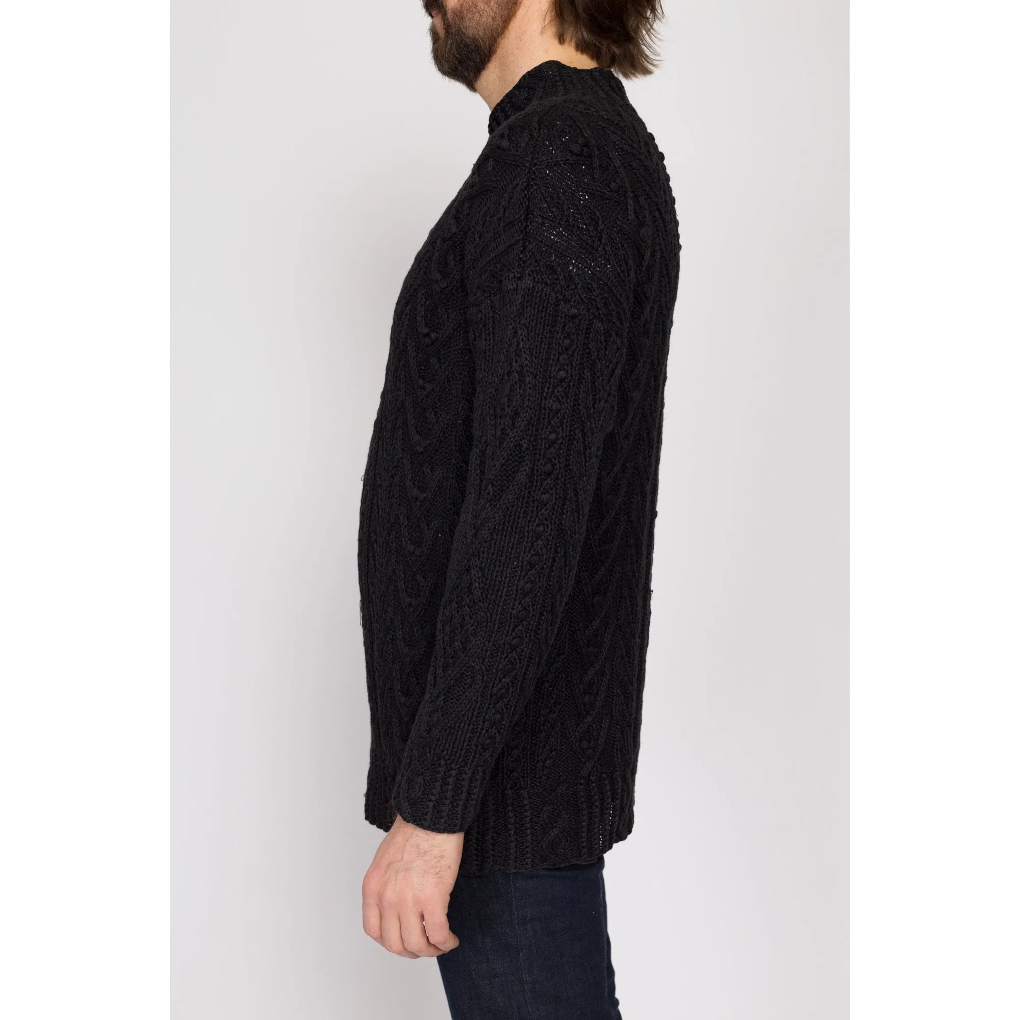 Med-Lrg 90s Express Black Cable Knit Funnel Neck Sweater