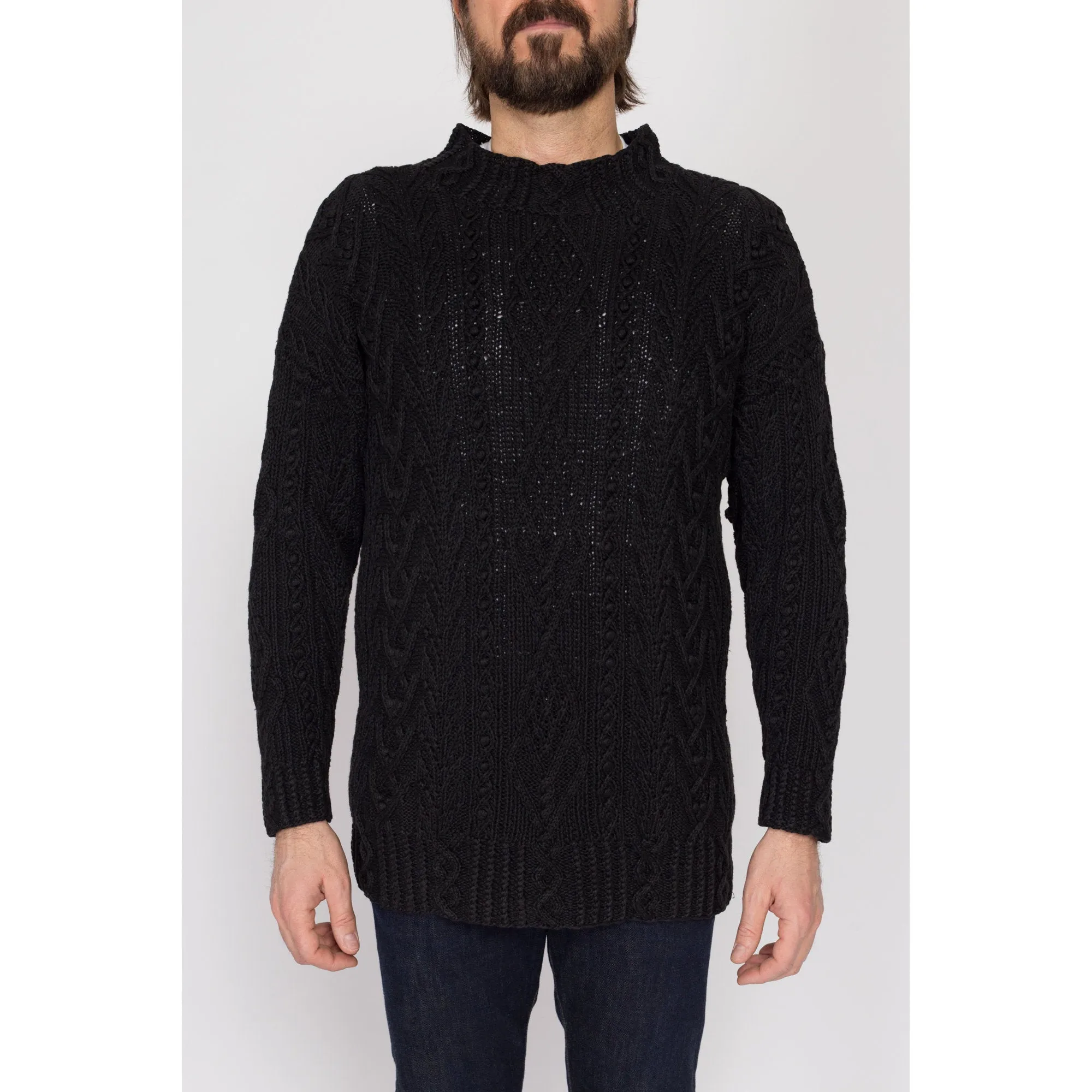 Med-Lrg 90s Express Black Cable Knit Funnel Neck Sweater