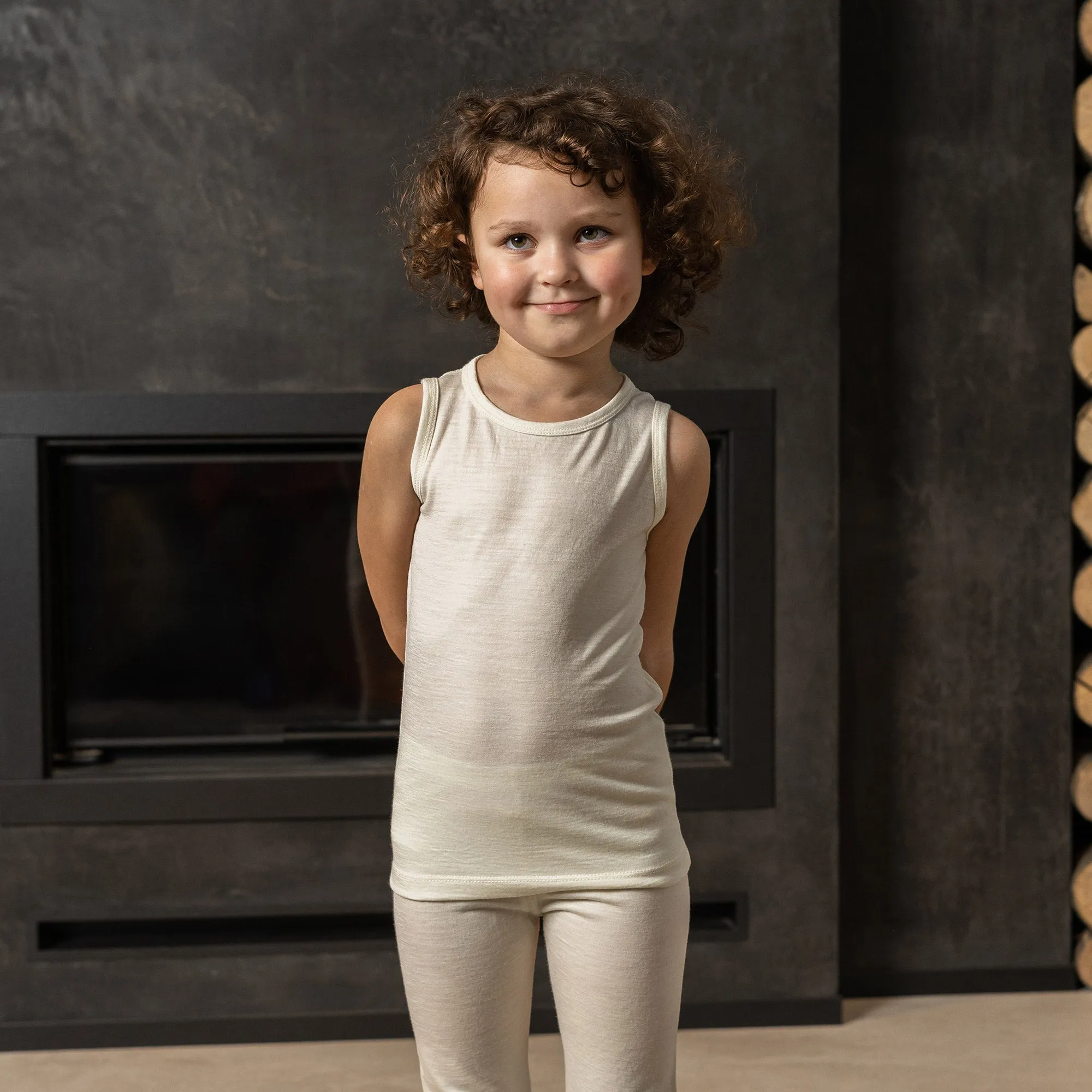 MENIQUE 100% Merino Wool Kids Tank Top & Bottom 2-Piece Natural