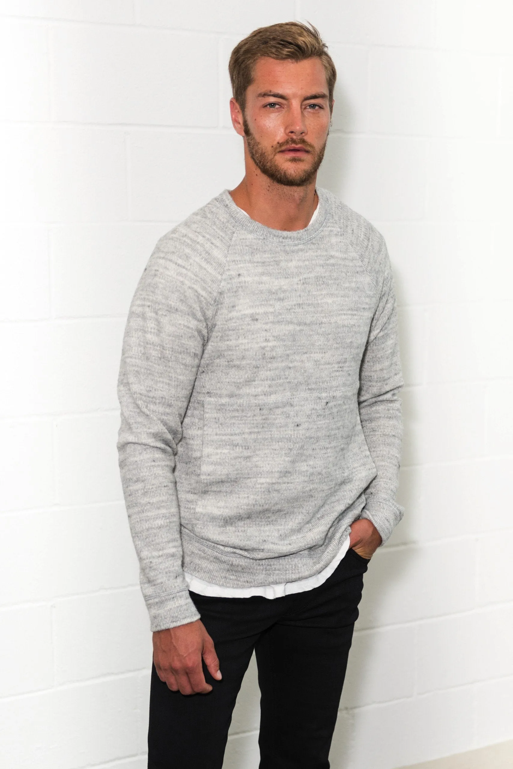 Men's Soft Knit Melange Kangaroo Pocket Pullover Sweater