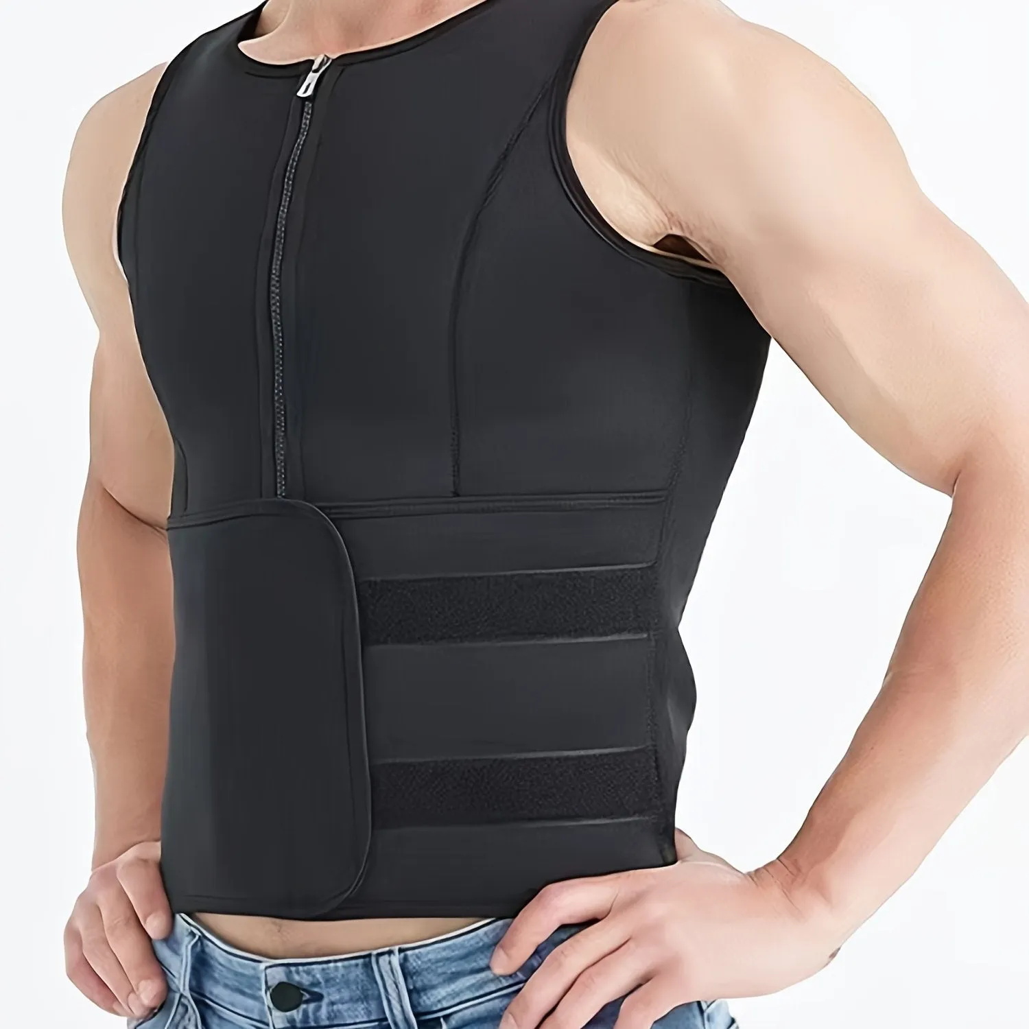 Men's Sweat Vest Waist Trainer Zipper Tank Top Compression Shirt