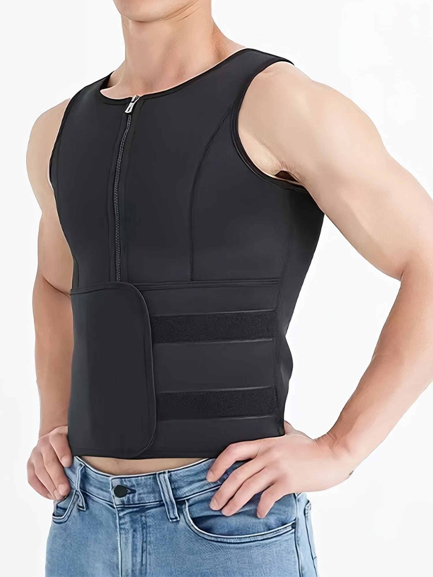 Men's Sweat Vest Waist Trainer Zipper Tank Top Compression Shirt