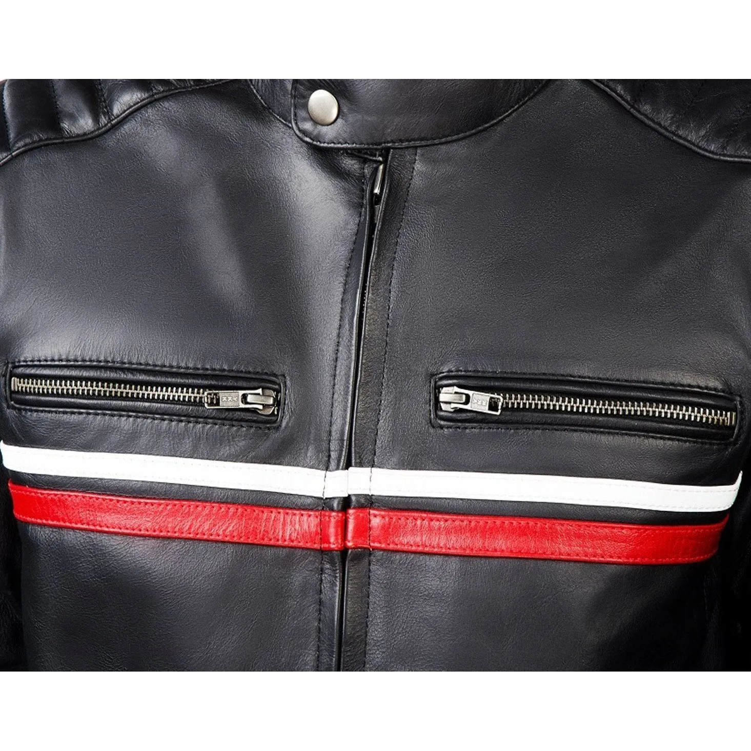 Metropolis Biker Leather Jacket with a red stripe